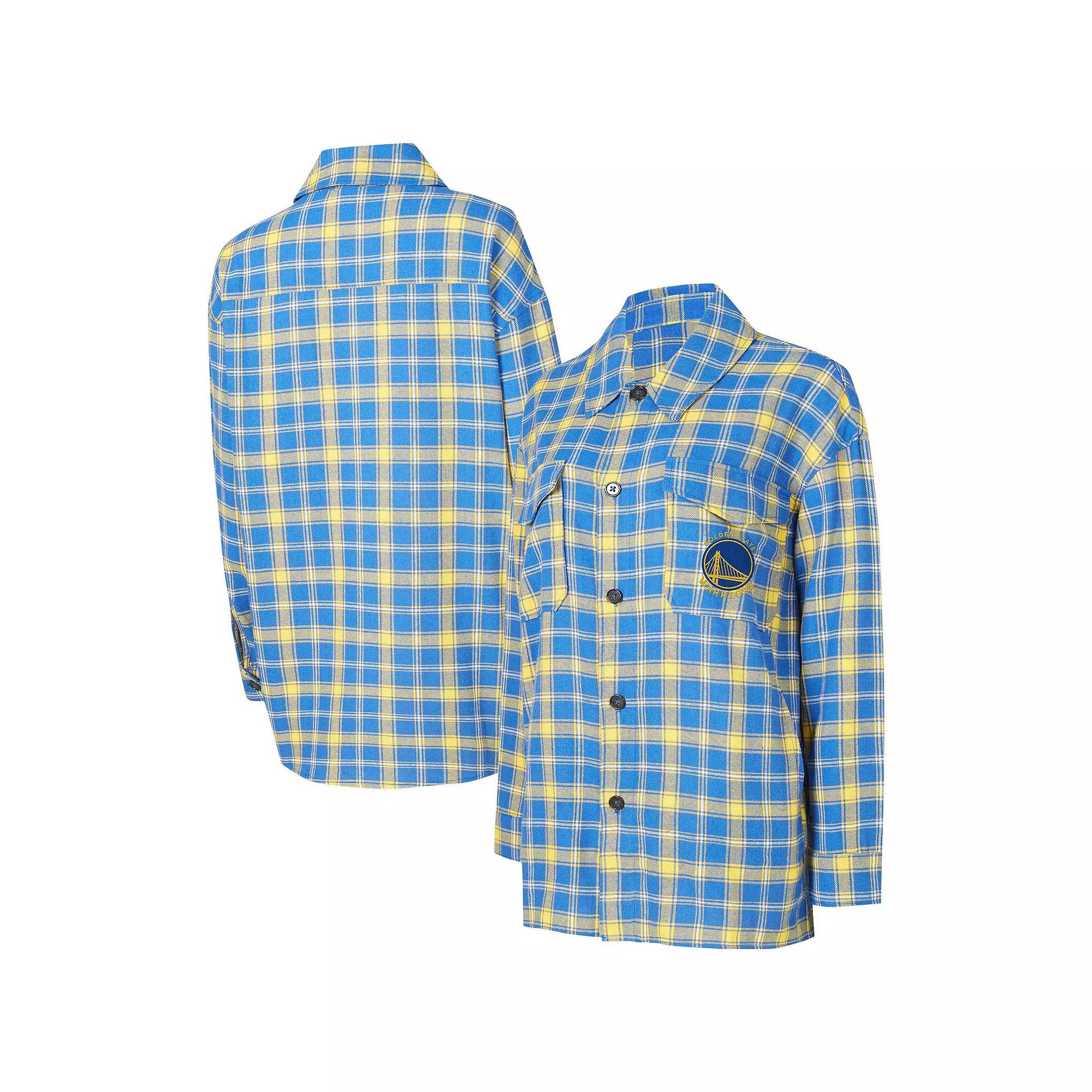 Women's College Concepts Blue/Gold Golden State Warriors Boyfriend Button-Up Nightshirt,  Product Image