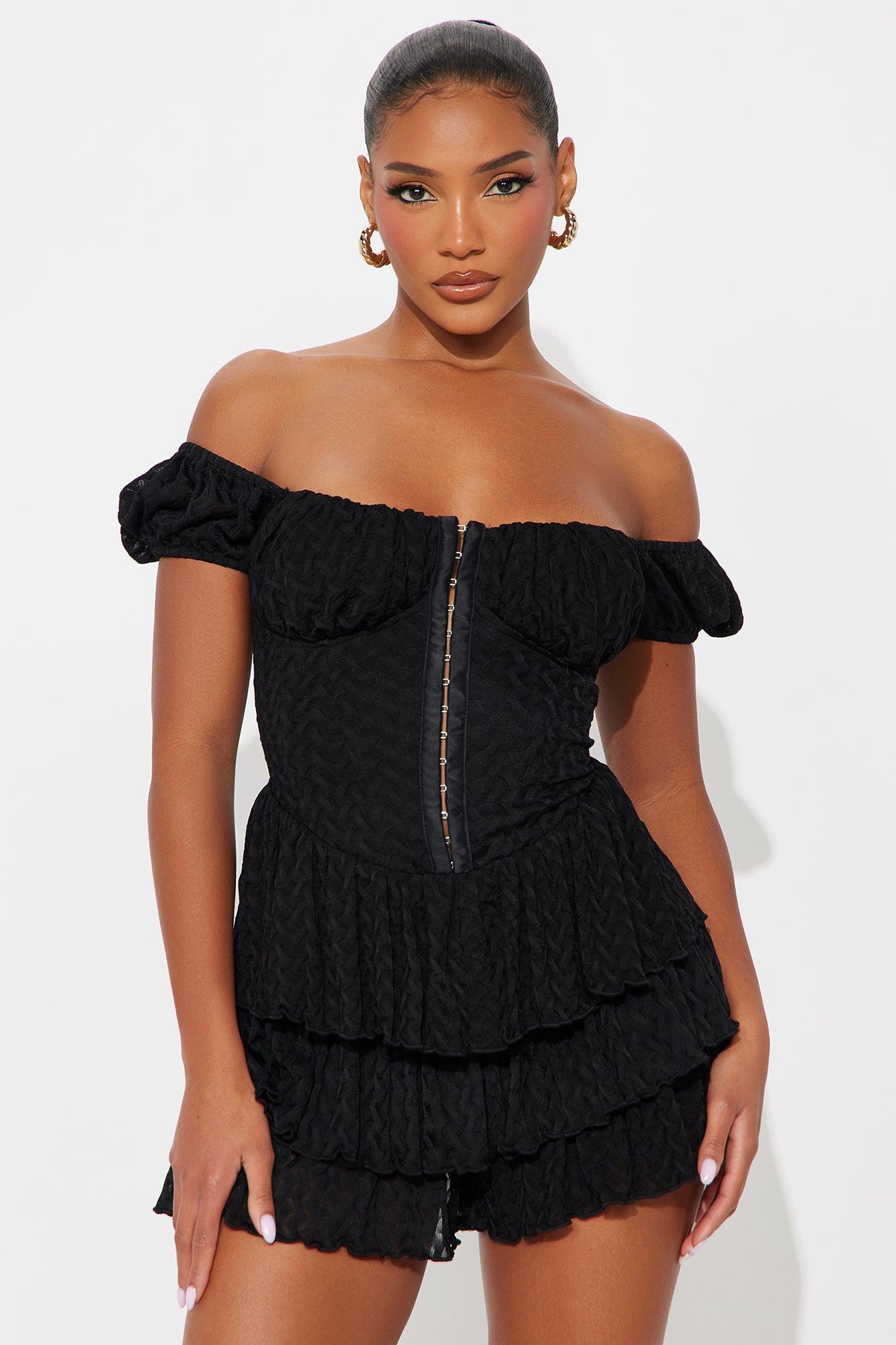 Milena Off Shoulder Romper - Black Female Product Image