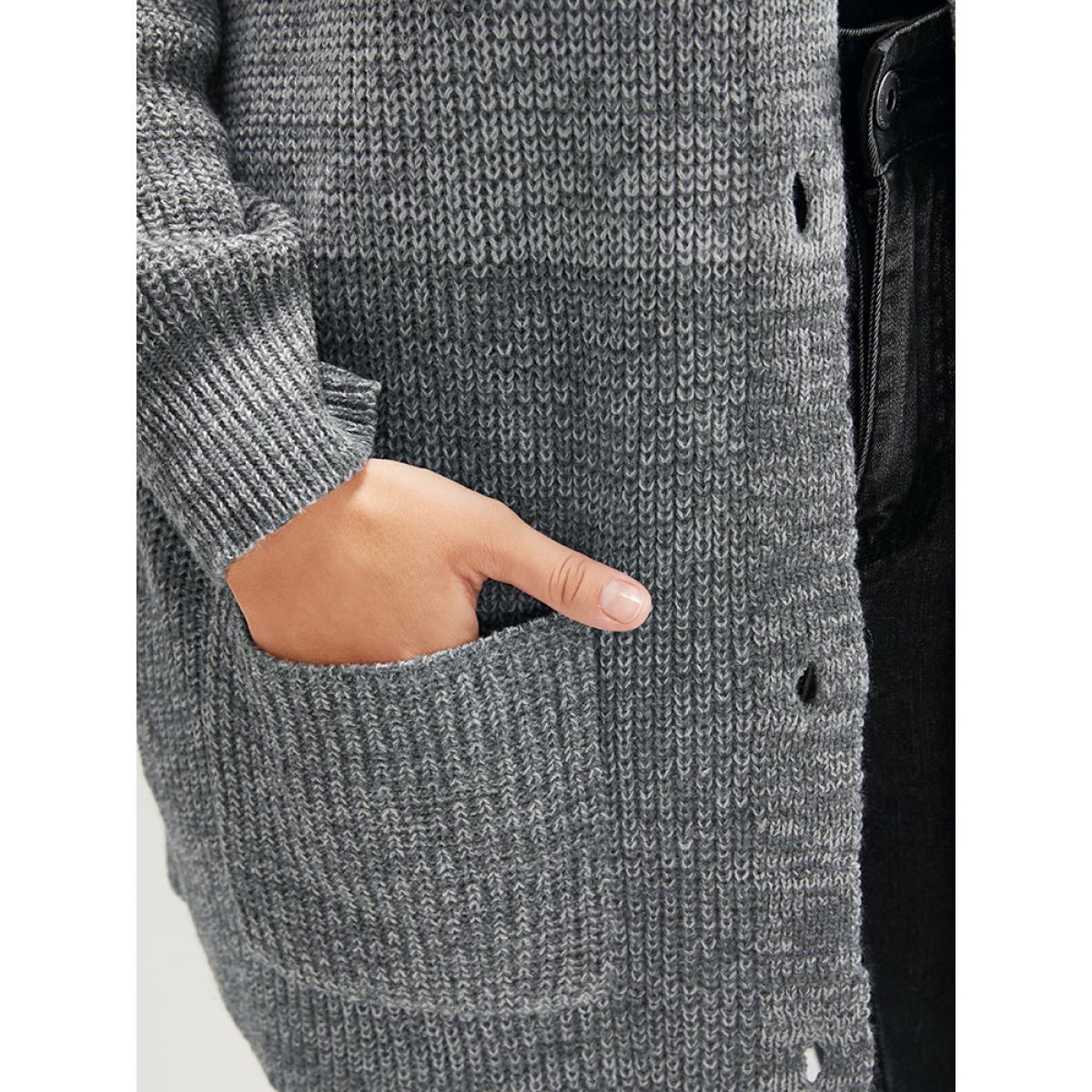 Plus Size Ombre Pointelle Knit Pocket Button Front Cardigan DimGray Women Elegant Loose Long Sleeve Dailywear Cardigans BloomChic 22-24/3X Product Image