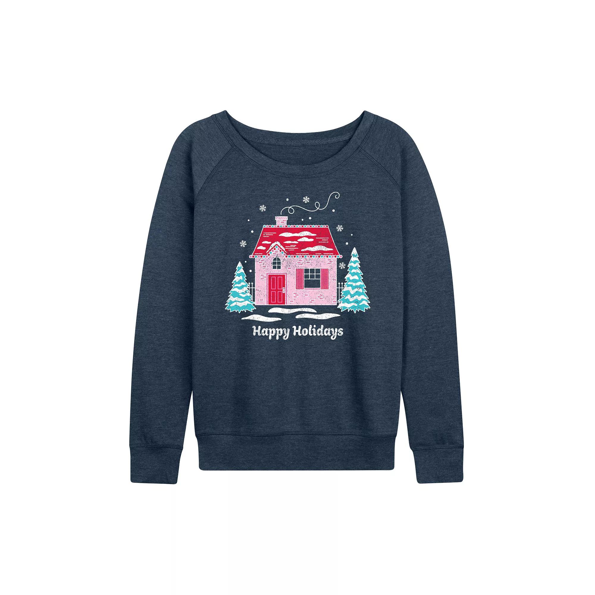 Women's Pink Holiday House French Terry Long Sleeve Tee,  Product Image