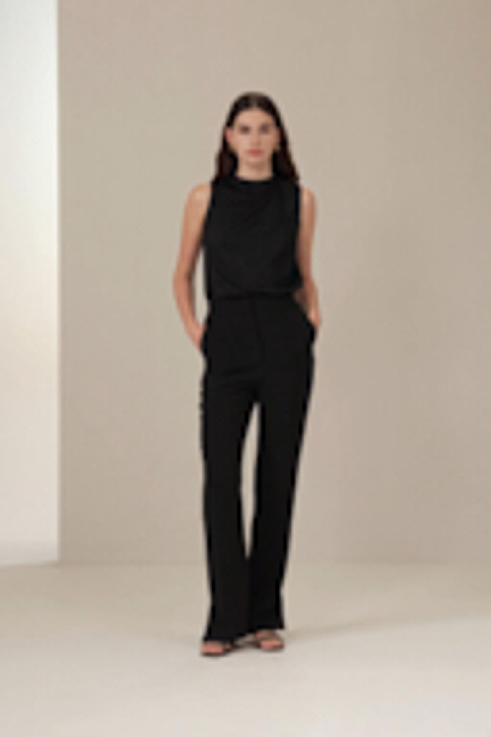 Silk Straight Leg Trousers with Side Slit Product Image