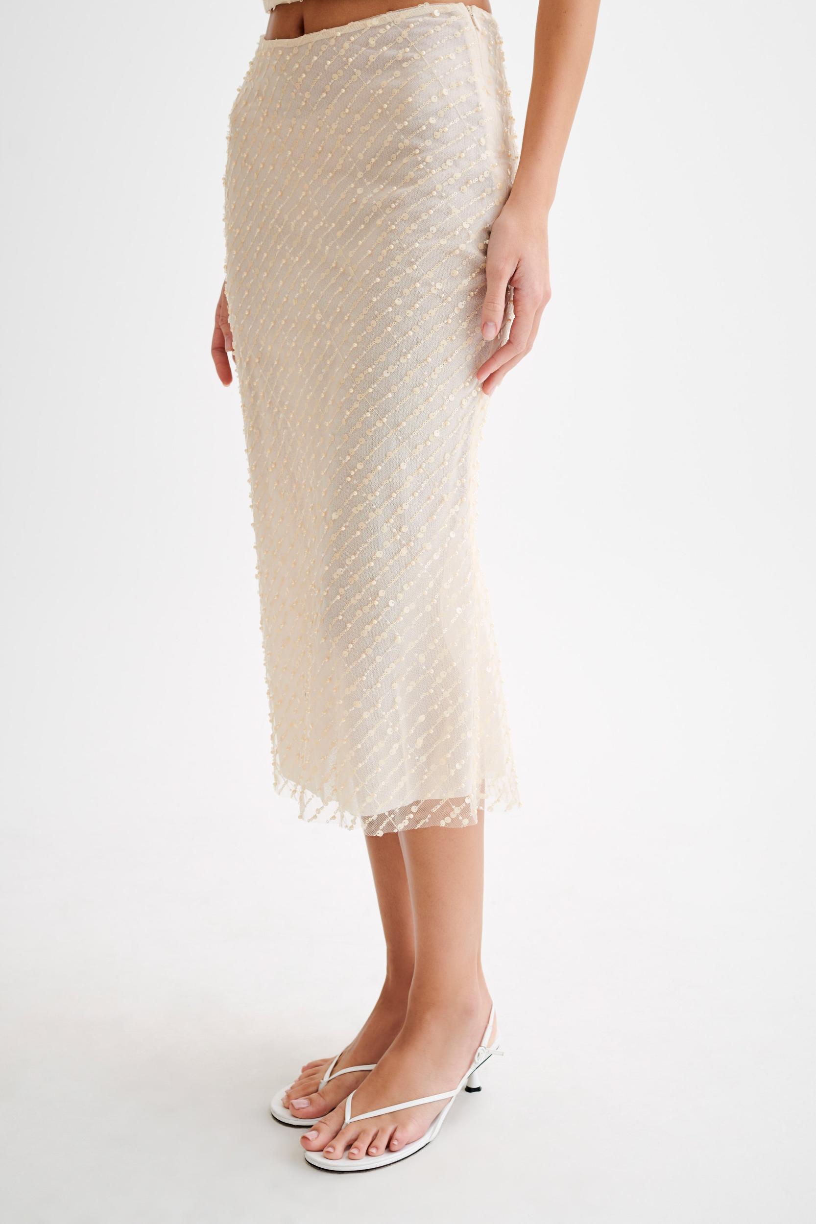 Brynne Sequin Midi Skirt - Buttercream Product Image