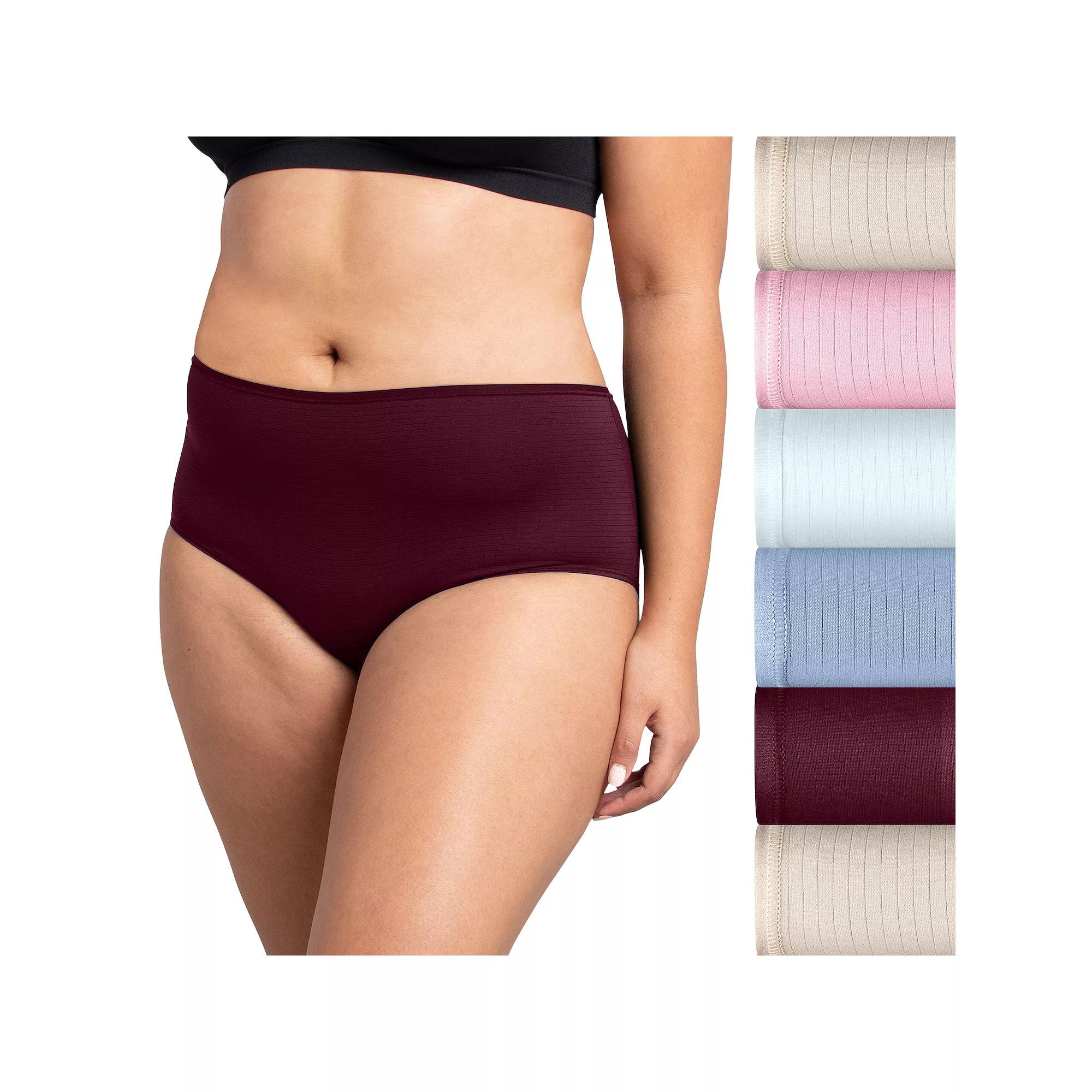 Women's Fruit of the Loom® Breathable Cooling Striped Brief Panty 6-Pack Set 6DBCSBRK, Size: 9, Tiffany Silver Product Image