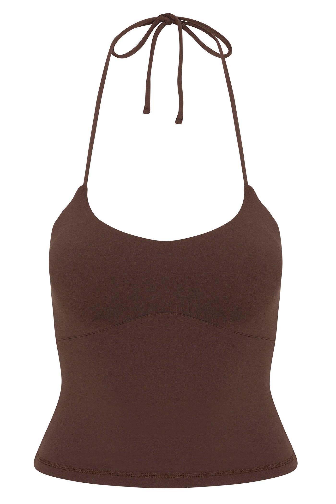 Second Skin Double Lined Cut Out Halter Top - Chocolate Female Product Image