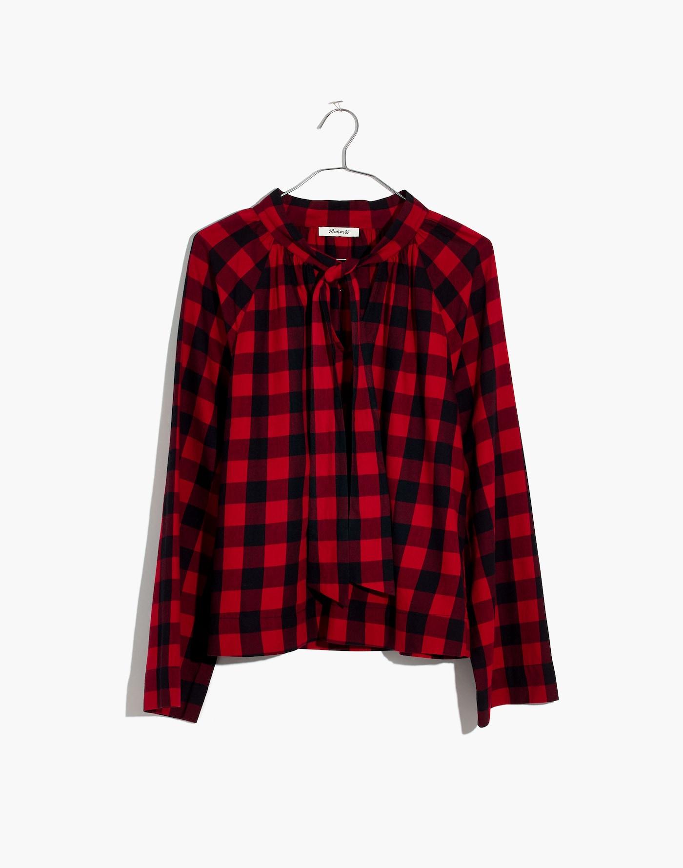 Tie-Neck Popover Shirt in Buffalo Check Product Image