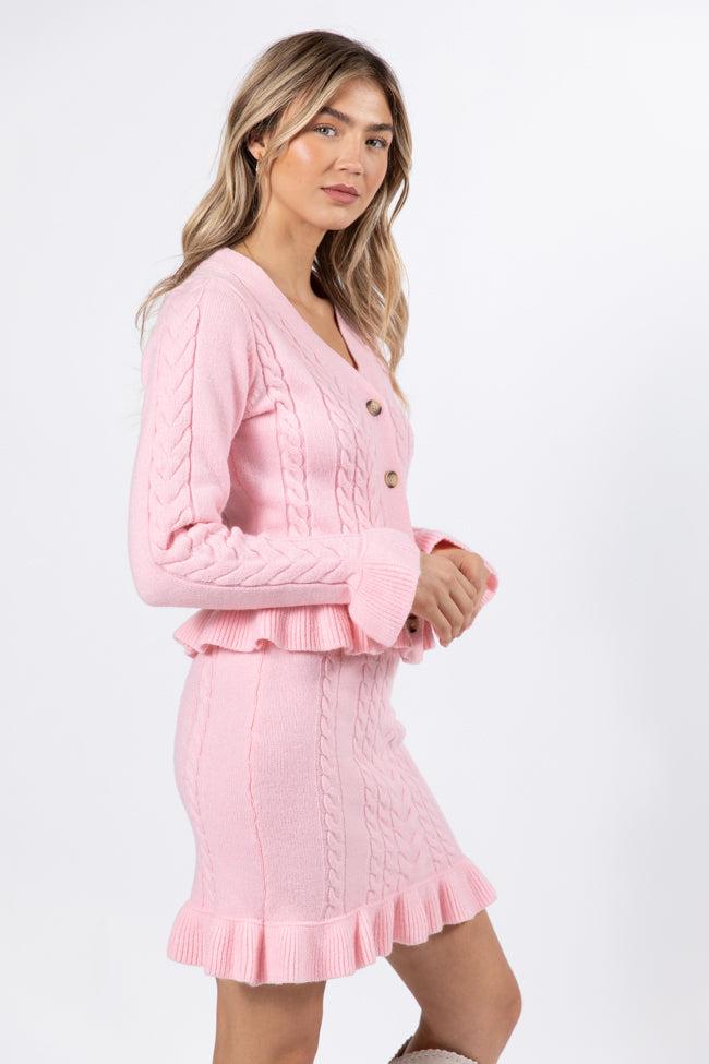 Glistening In The Snow Pink Cable Knit Cardigan Set FINAL SALE Product Image