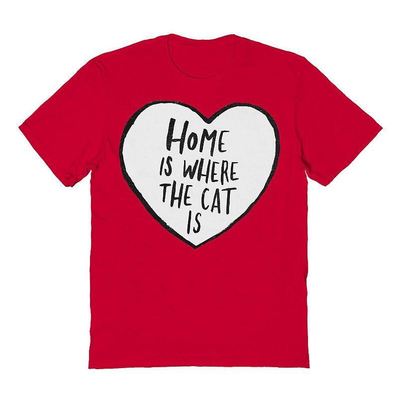 Men's Home Is Where The Cat Is Valentine's Graphic Tee, Size: Medium, Red Product Image