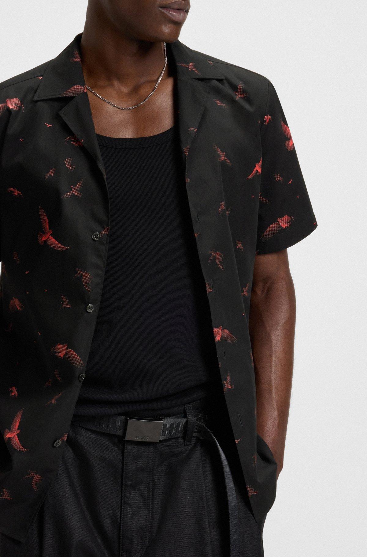 HUGO - Relaxed-fit shorts in printed cotton poplin - Black Product Image