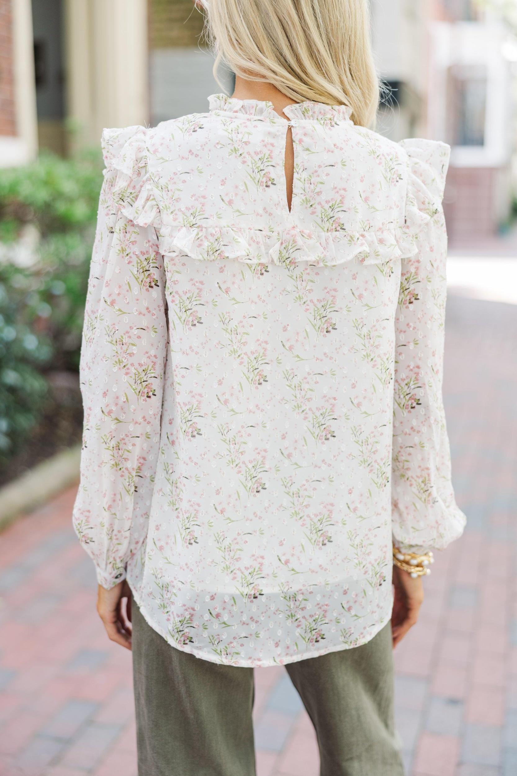 Romantic History Cream Ditsy Floral Ruffled Blouse Female Product Image