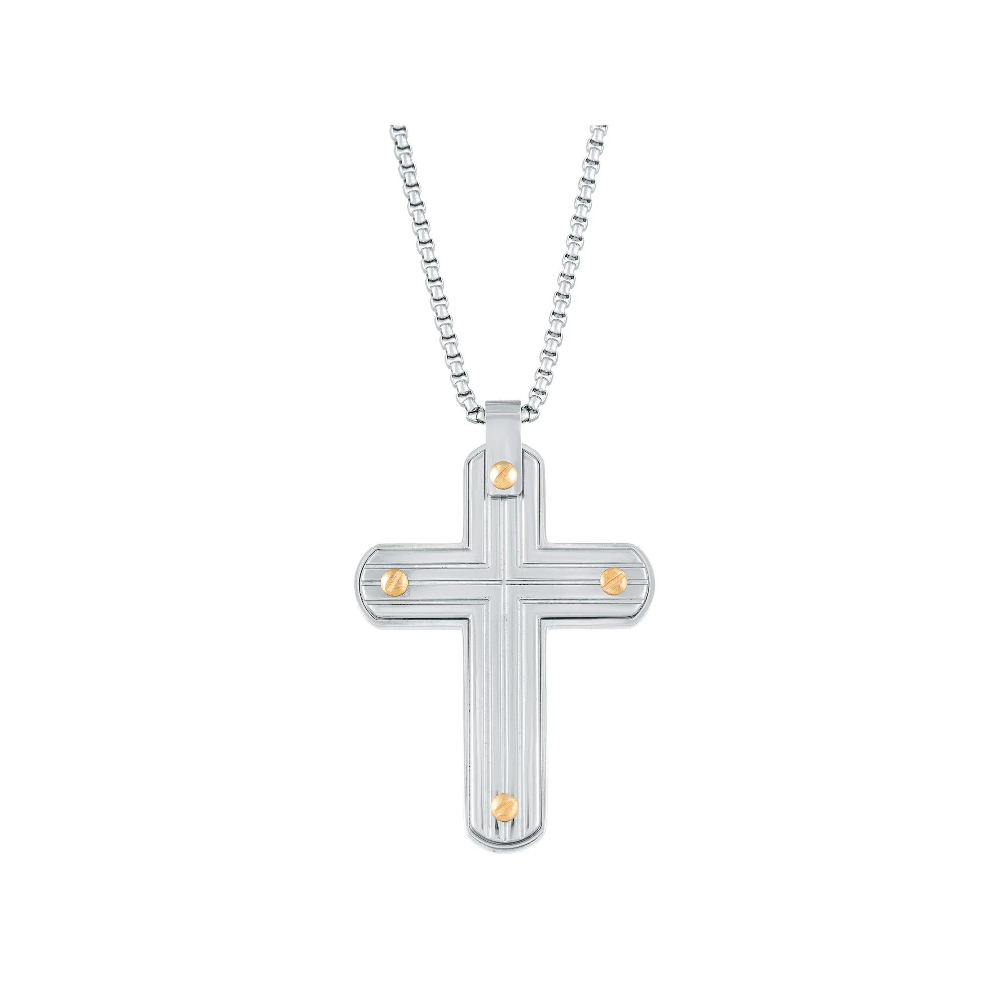 Men's LYNX Gold Tone Ion-Plated Stainless Steel Cross Pendant Necklace, Size: 24", Two Tone Product Image