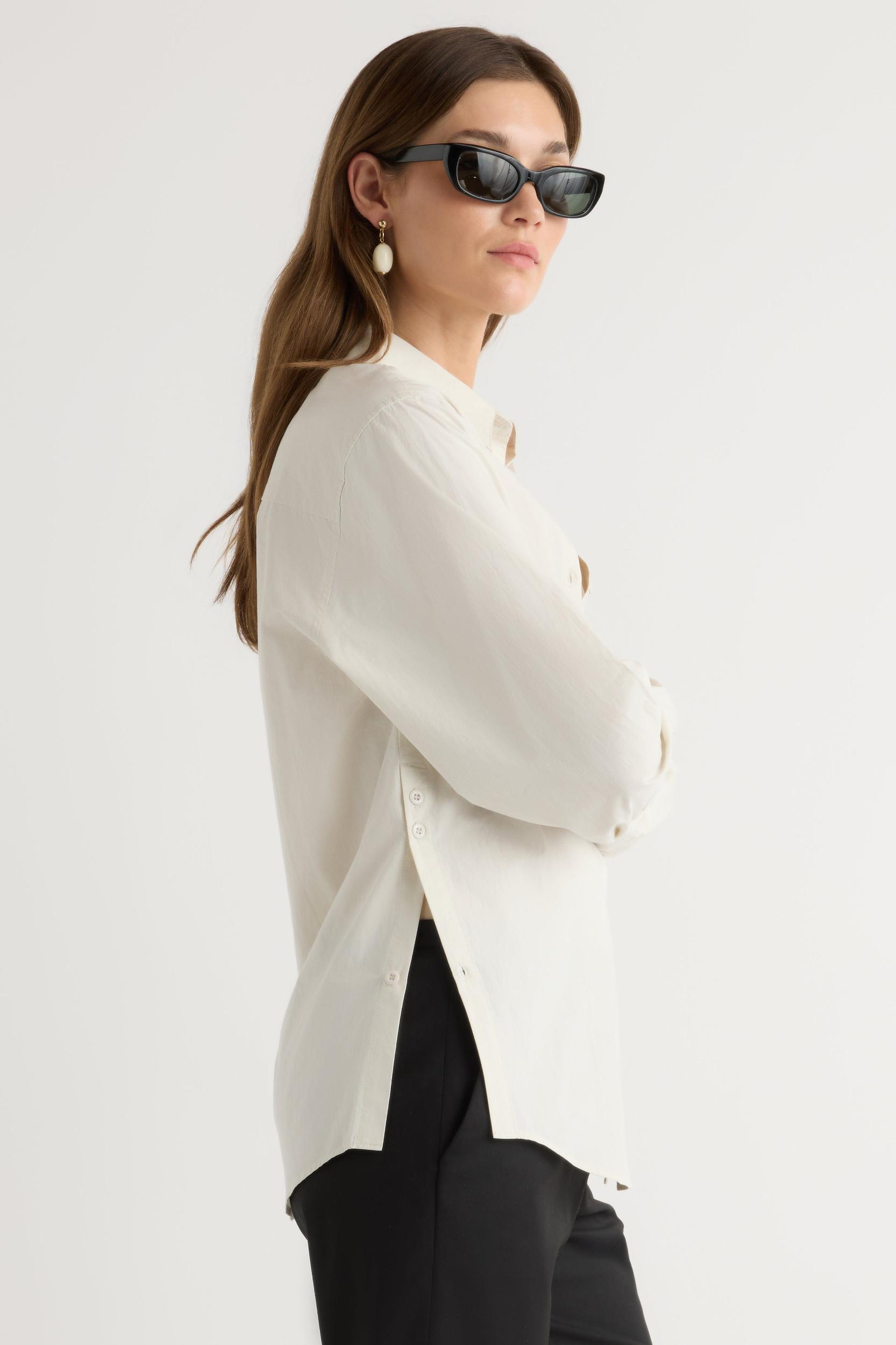 Phoebe Side-Button Tulip-Hem Shirt Product Image