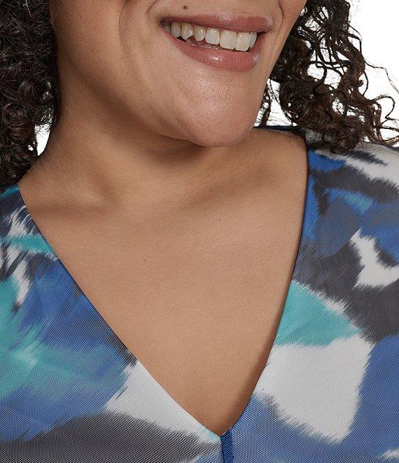 DKNY by Donna Karan Plus Size Short Sleeve Printed Blouson Midi Dress Product Image