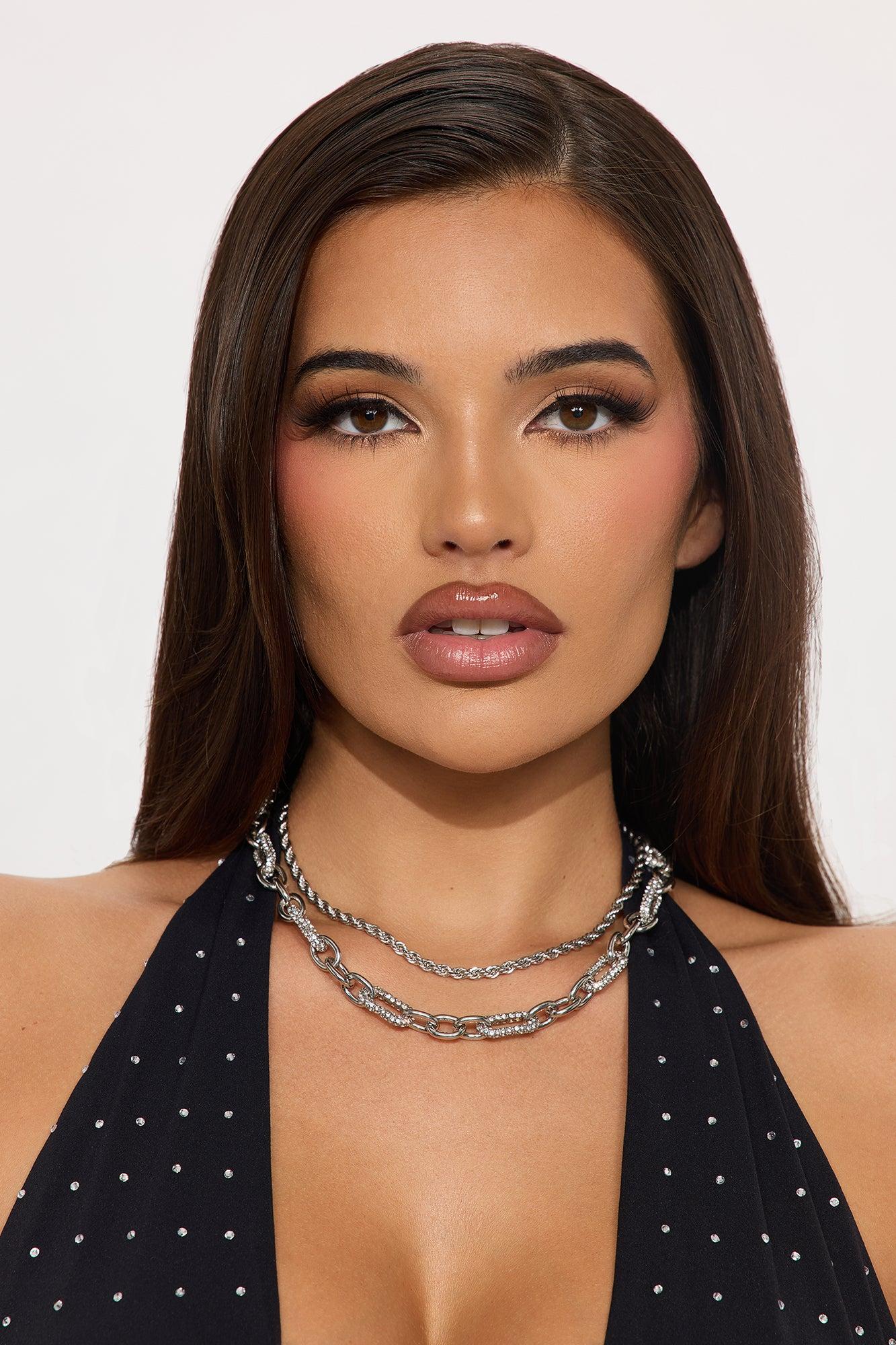 Electric Filled Rhinestone Choker Necklace - Silver Female Product Image