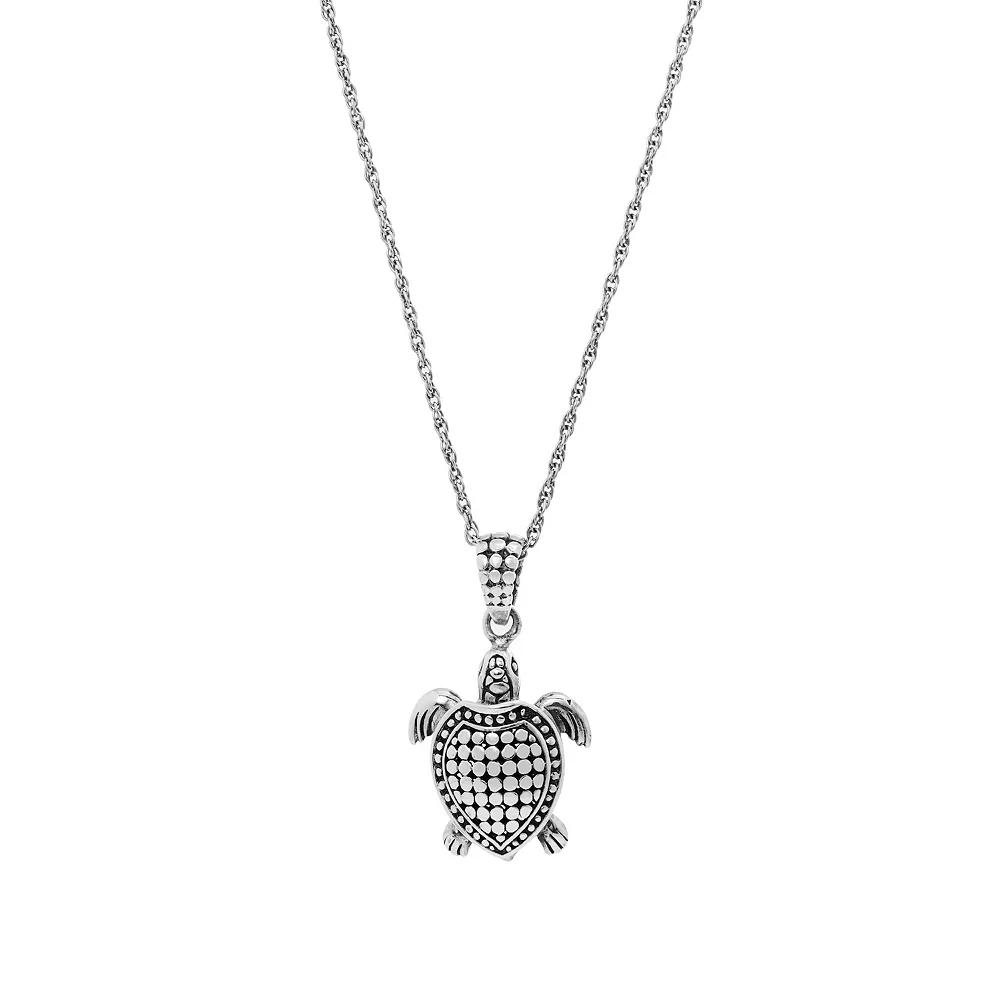 Main and Sterling Oxidized Sterling Silver Beaded Turtle Pendant Necklace, Women's Product Image