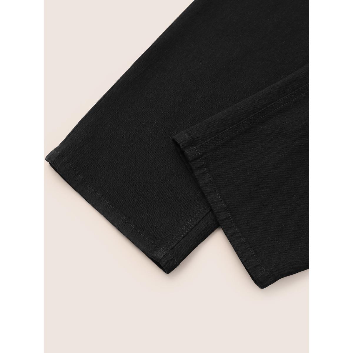 Plus Size Full Length Pocket Straight Leg Zipper Fly Jeans Women Black Casual Plain Non High stretch Slanted pocket Jeans BloomChic 10/M Product Image