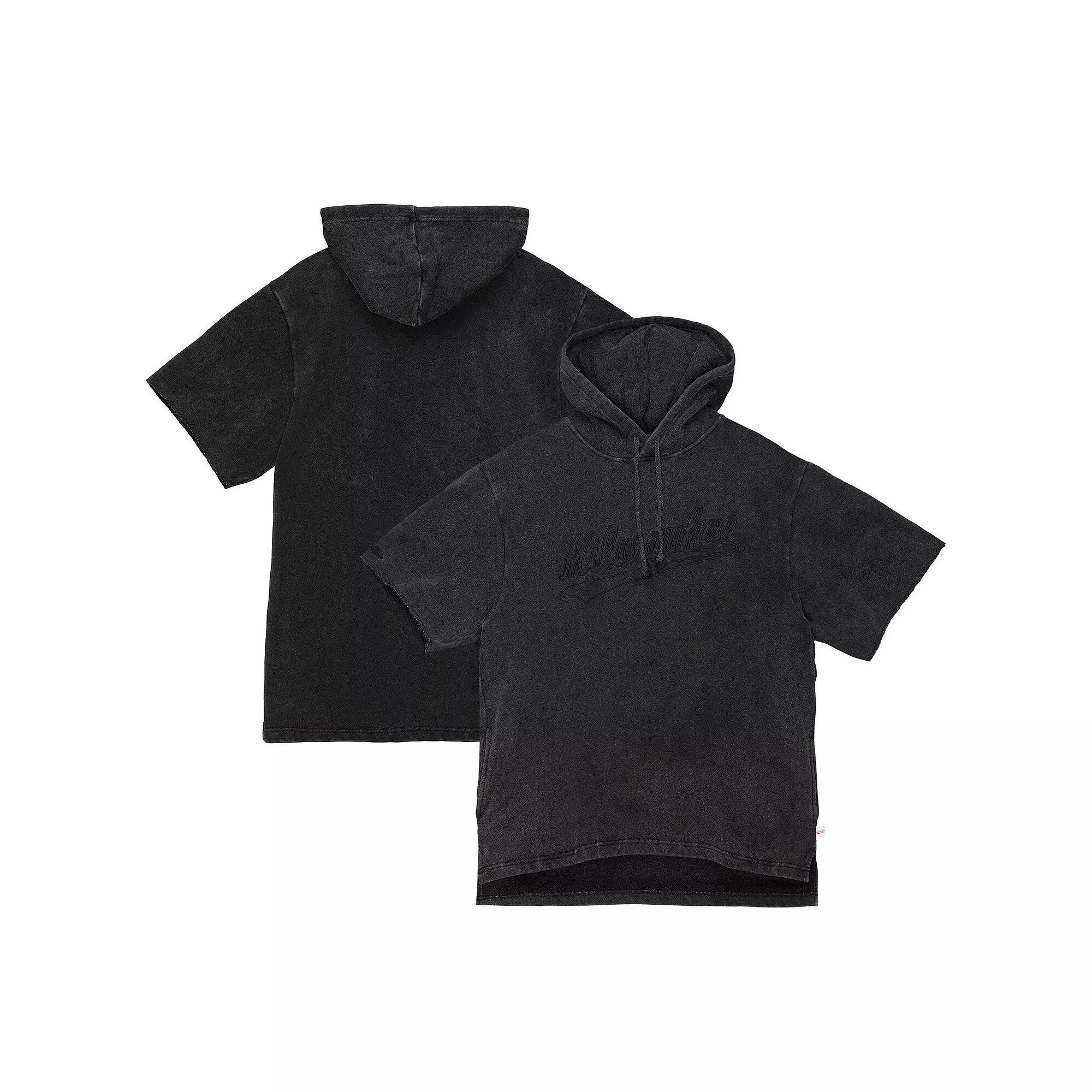 Men's Mitchell & Ness  Black Milwaukee Bucks Hardwood Classics Lightweight Fleece Short Sleeve Pullover Hoodie, Size: Small Product Image