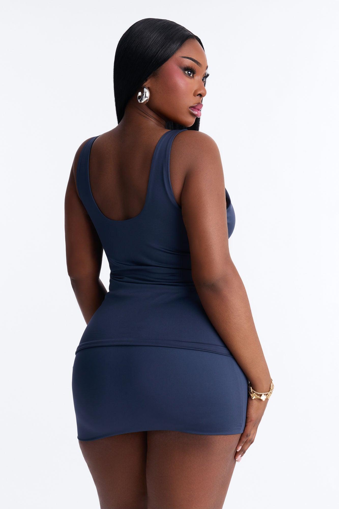 Contour Double Lined Surplice Scoop Neck Tank Top - Navy Female Product Image
