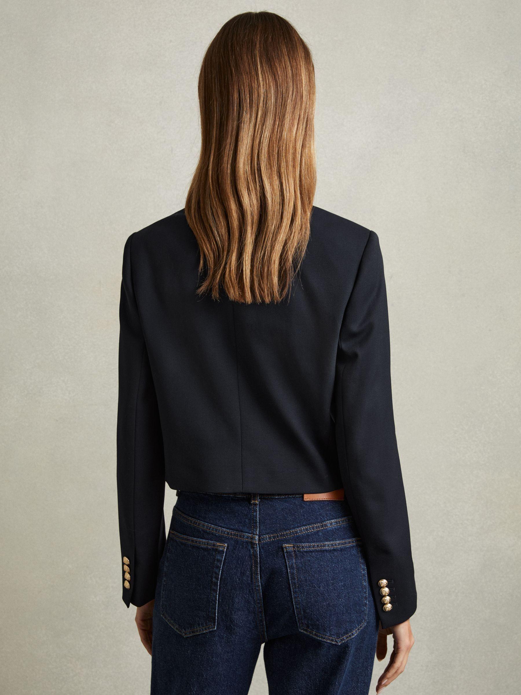 Cropped Wool-Blend Double-Breasted Blazer in Navy Product Image