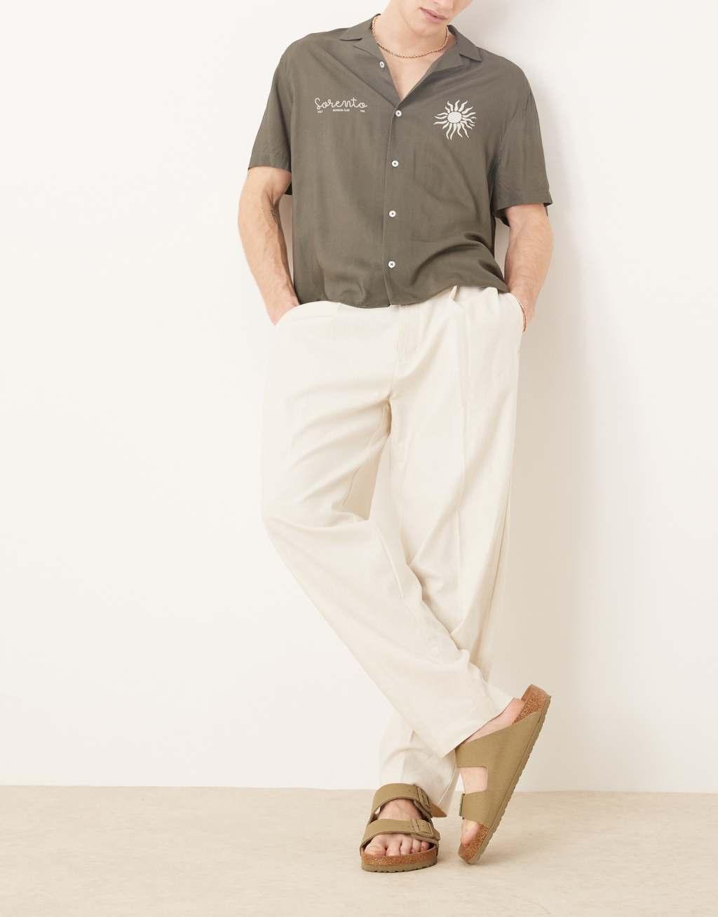 ASOS DESIGN oversized tapered linen blend dress pants with front pleats in white Product Image