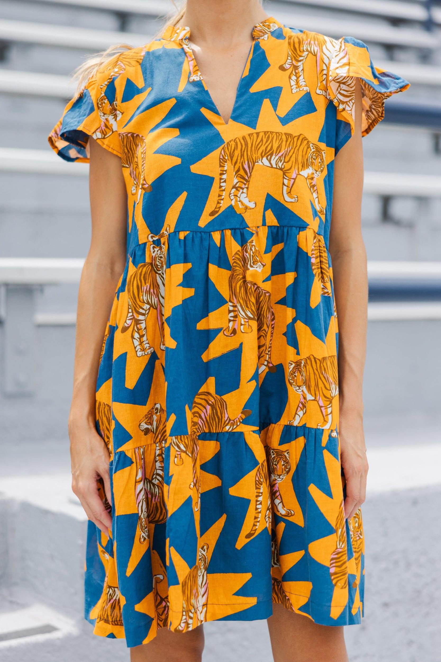 Briton Court: The Standout Orange Tiger Dress Female Product Image