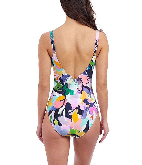 Profile by Gottex Holi Abstract Floral Print Ruffle Surplice V-Neck Tummy Control One-Piece Swimsuit Product Image