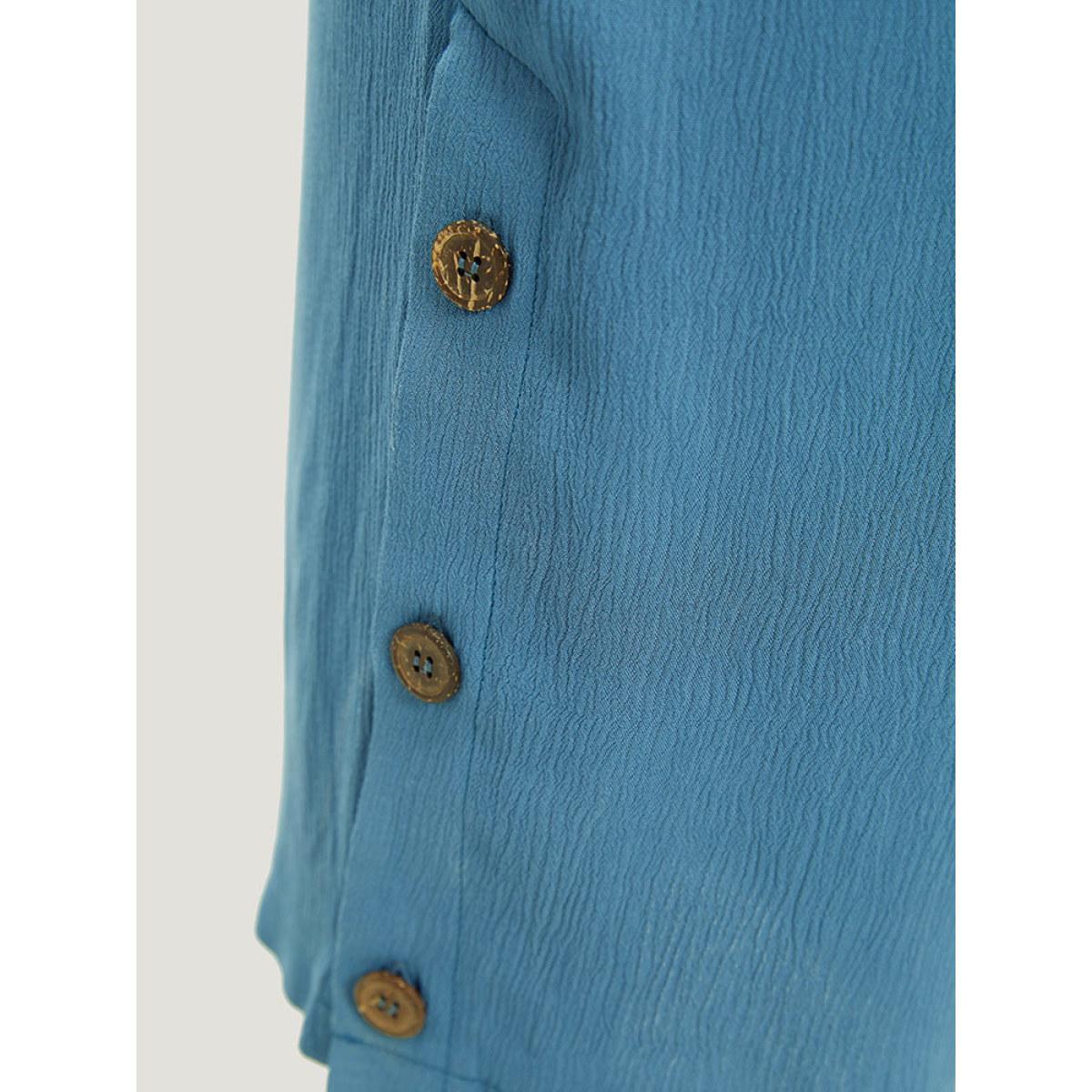 Plus Size Solid Button Gathered Pocket Loose Cropped Pants Women Cerulean Elegant Straight Leg High Rise Dailywear Pants BloomChic 12/L Product Image