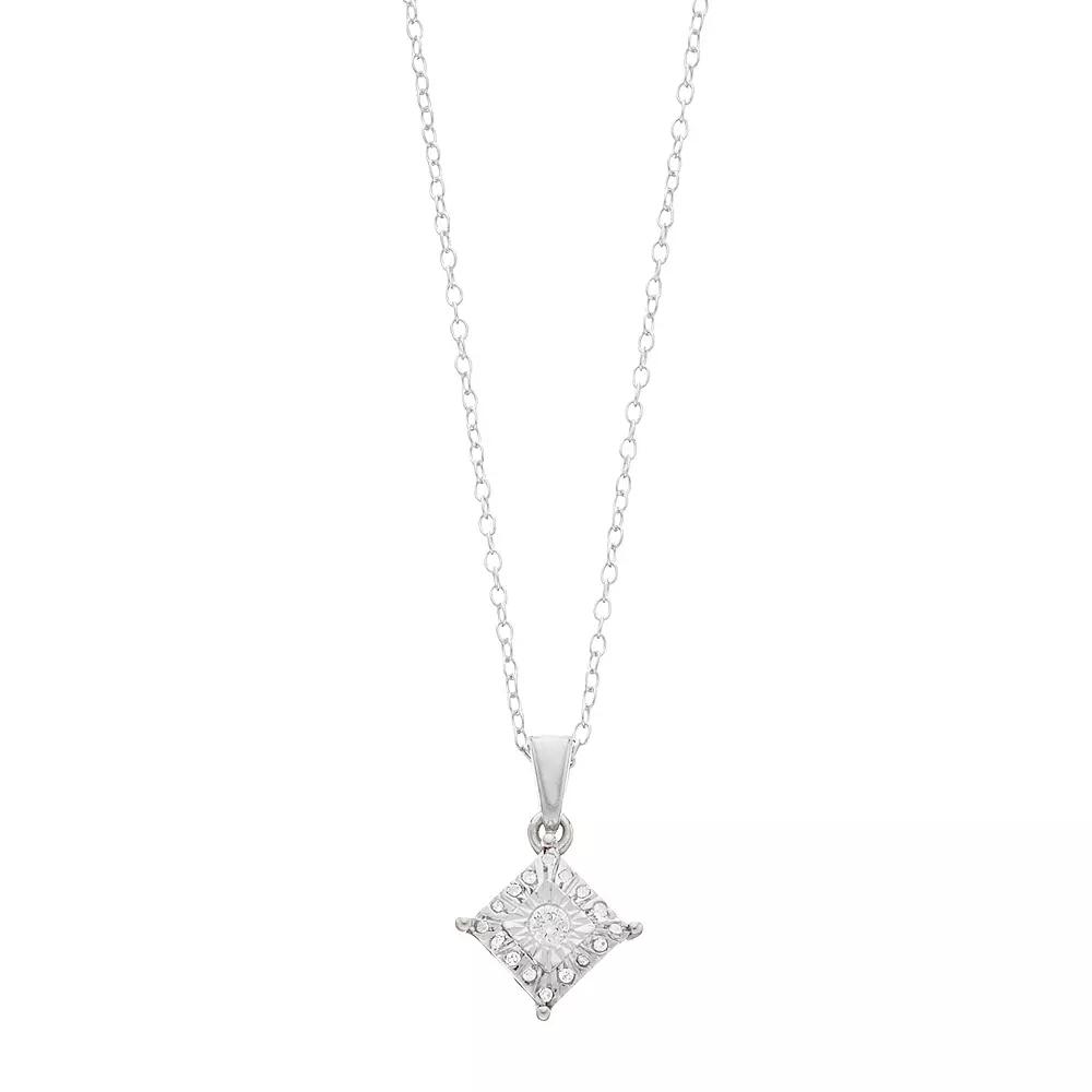 1/10 Carat T.W. Diamond Composite Square Stud Pendant Necklace, Women's, Size: 18", Silver Tone Product Image