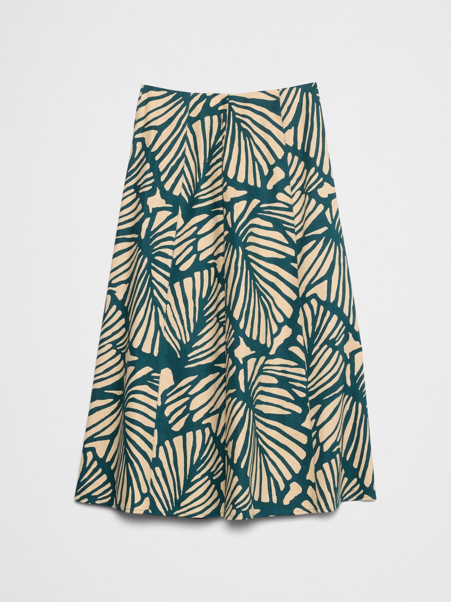 Linen-Blend Seamed Midi Skirt Product Image