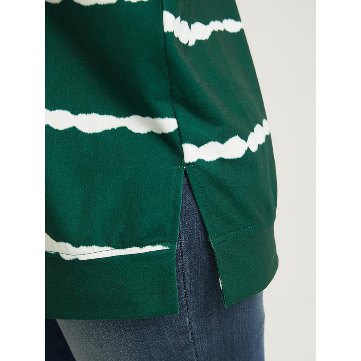 Plus Size Tie Dye Striped Side Split Drop Shoulder Sweatshirt Women Green Casual Tie Dye Loose Round Neck Dailywear Sweatshirts BloomChic 18-20/2X Product Image