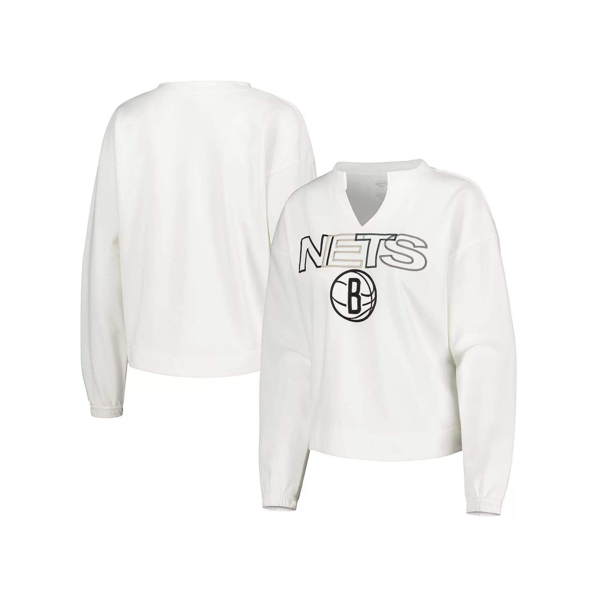 Women's Concepts Sport White Brooklyn Nets Sunray Notch Neck Long Sleeve T-Shirt,  Product Image