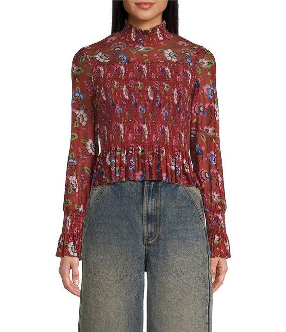 C&V Chelsea & Violet Floral Print Long Sleeve Smocked Coordinating Top Product Image