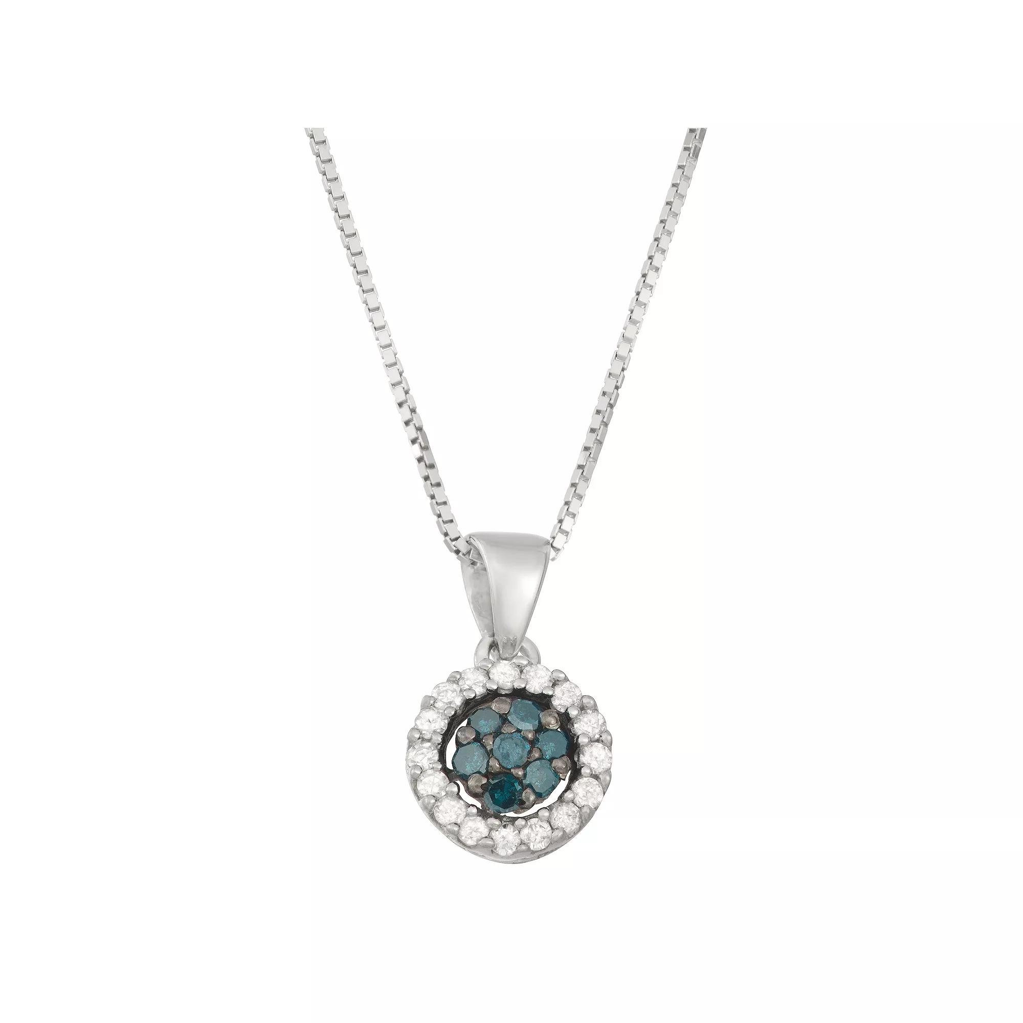 HDI Sterling Silver 1/4 Carat T.W. Blue Diamond Cluster Pendant Necklace, Women's Product Image