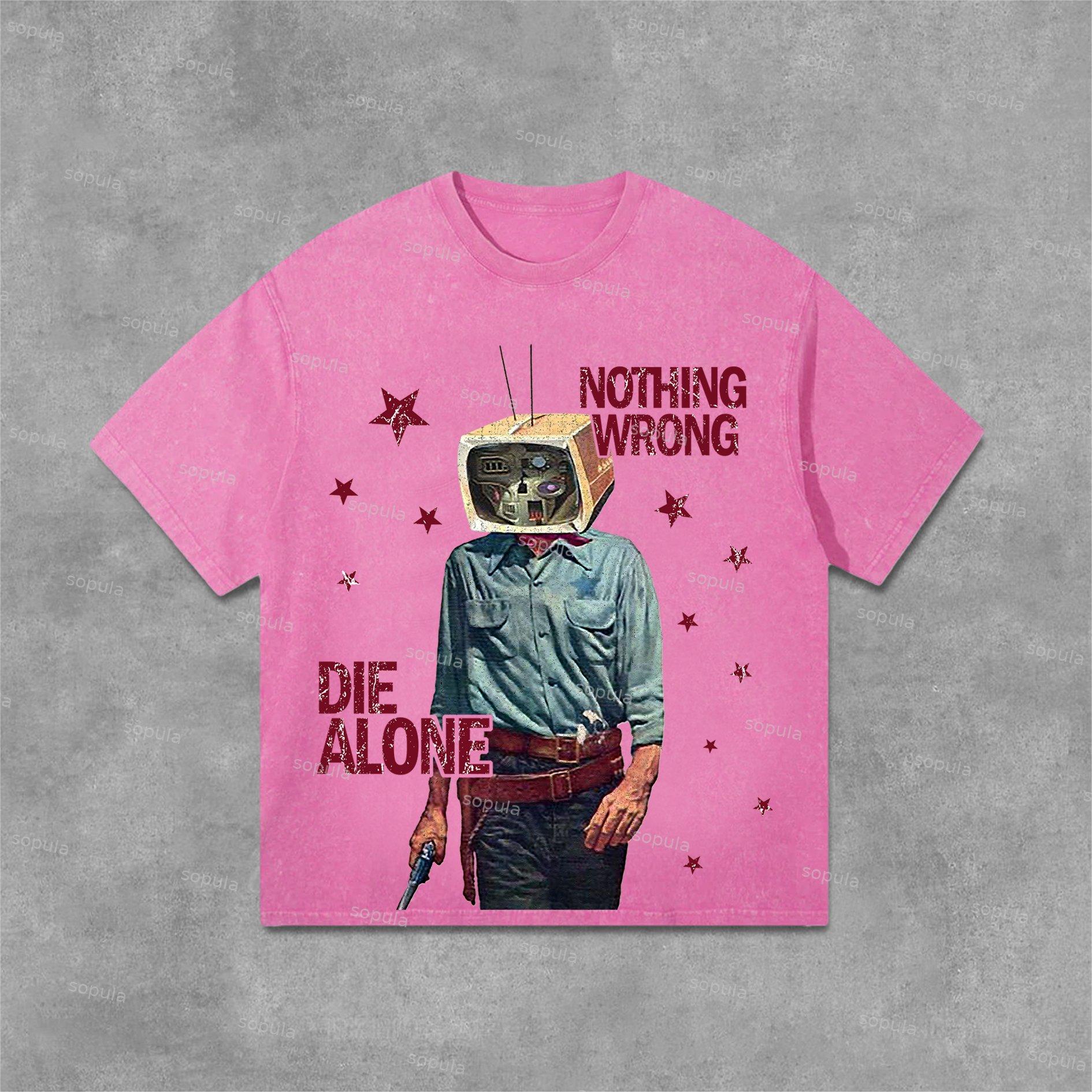 Sopula Nothing Wrong Graphic Print Acid Washed T-Shirt Product Image