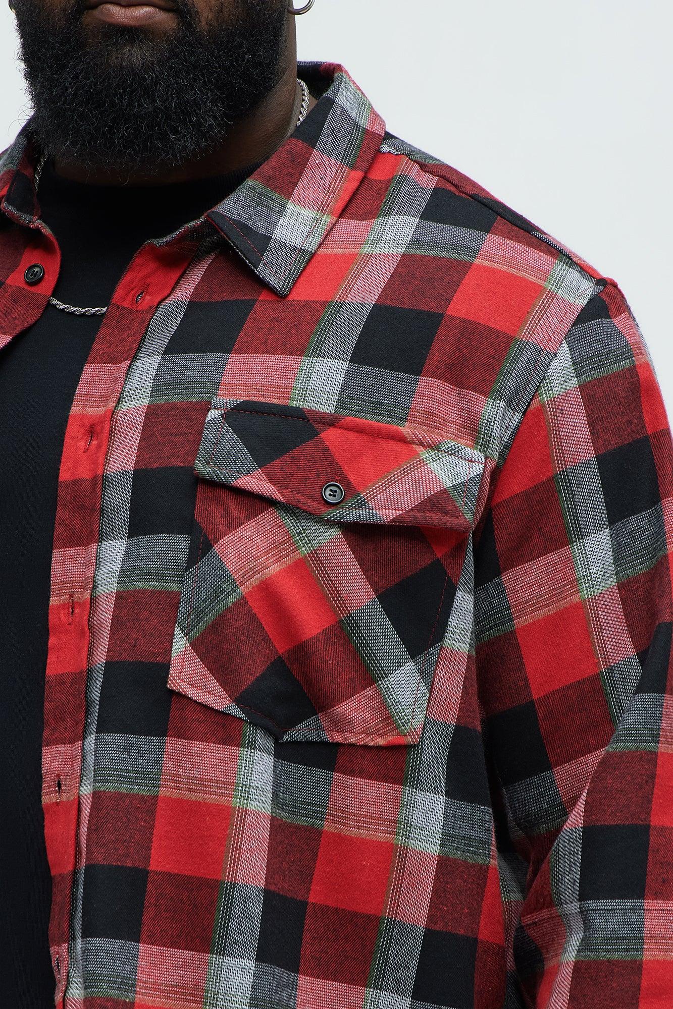 Charles Acid Wash Relaxed Flannel Shirt - Red/combo Product Image