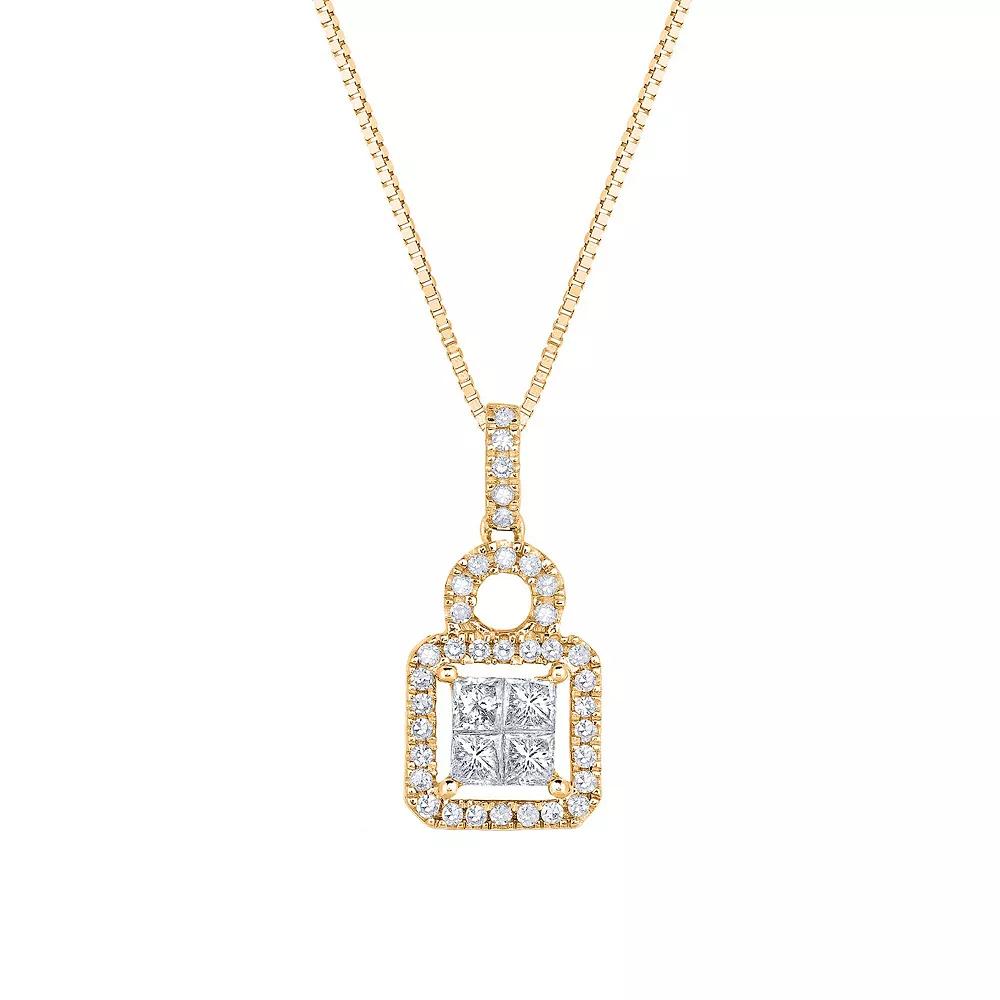14k Gold 1 Carat T.W. Diamond Halo Quad Pendant Necklace, Womens Product Image