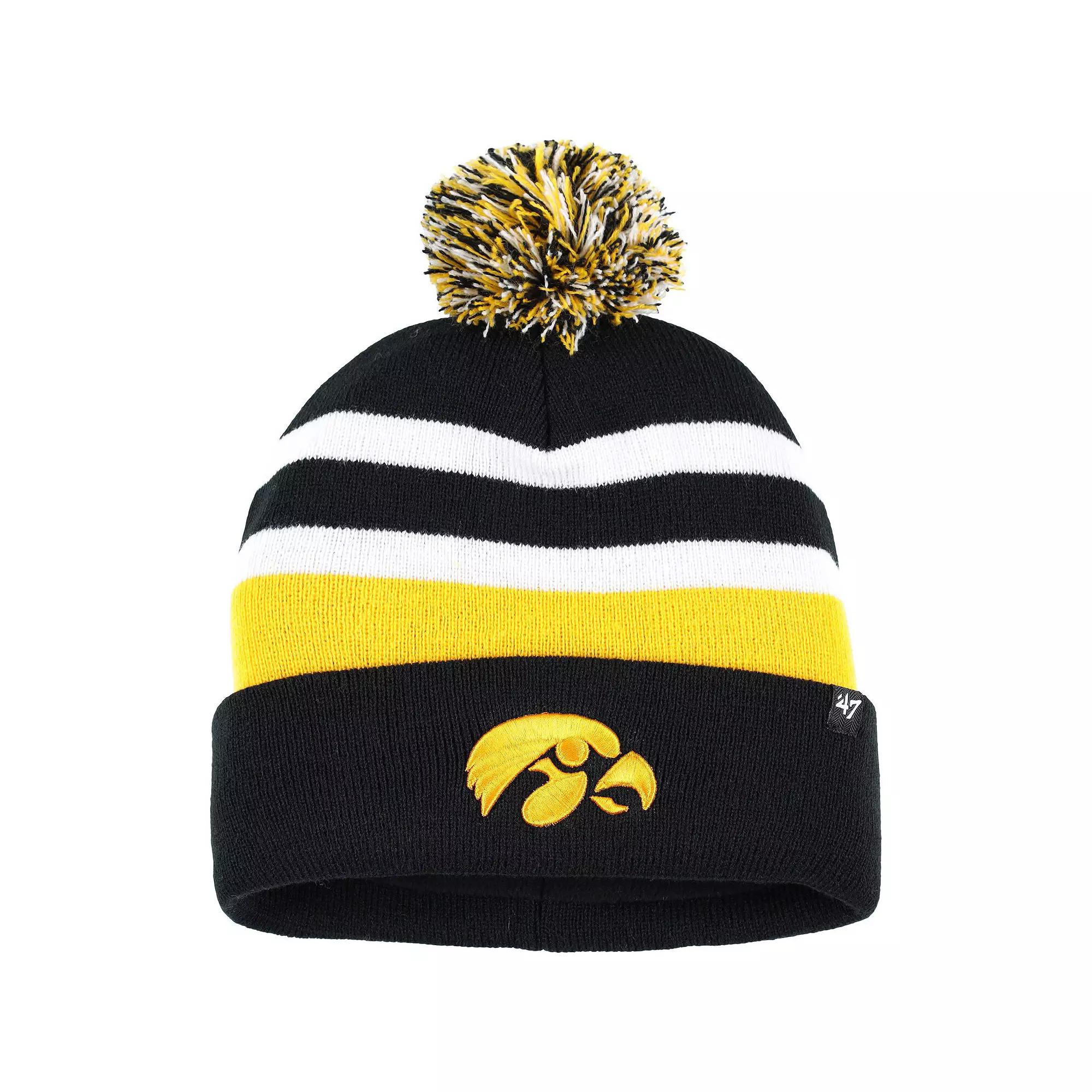Men's '47 Black Iowa Hawkeyes State Line Cuffed Knit Hat with Pom Product Image