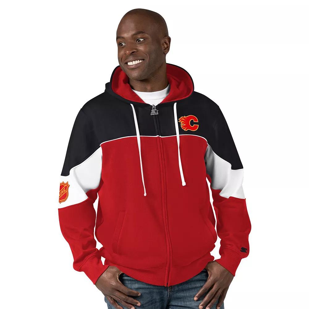 Men's Starter  Red/Black Calgary Flames Power Forward Full-Zip Hoodie, Size: XL, Flm Red Product Image