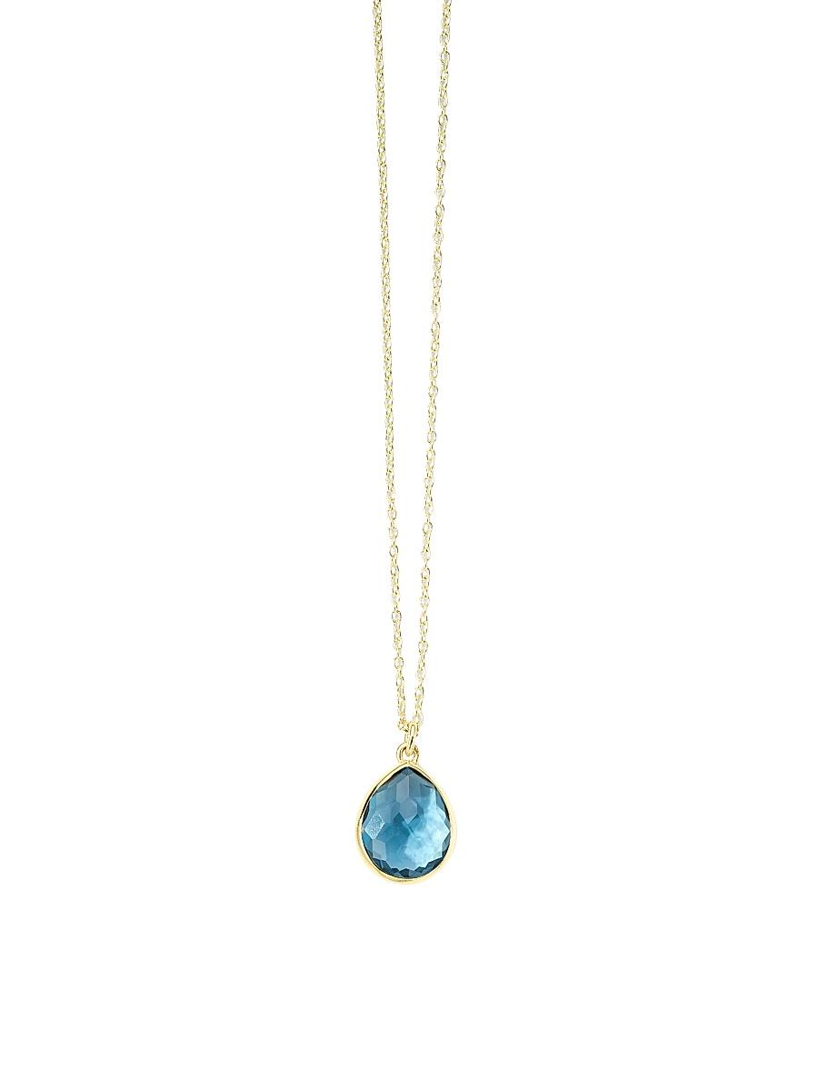 Womens Rock Candy 18K Gold & London Blue Topaz Mini Teardrop Pendant Necklace Product Image