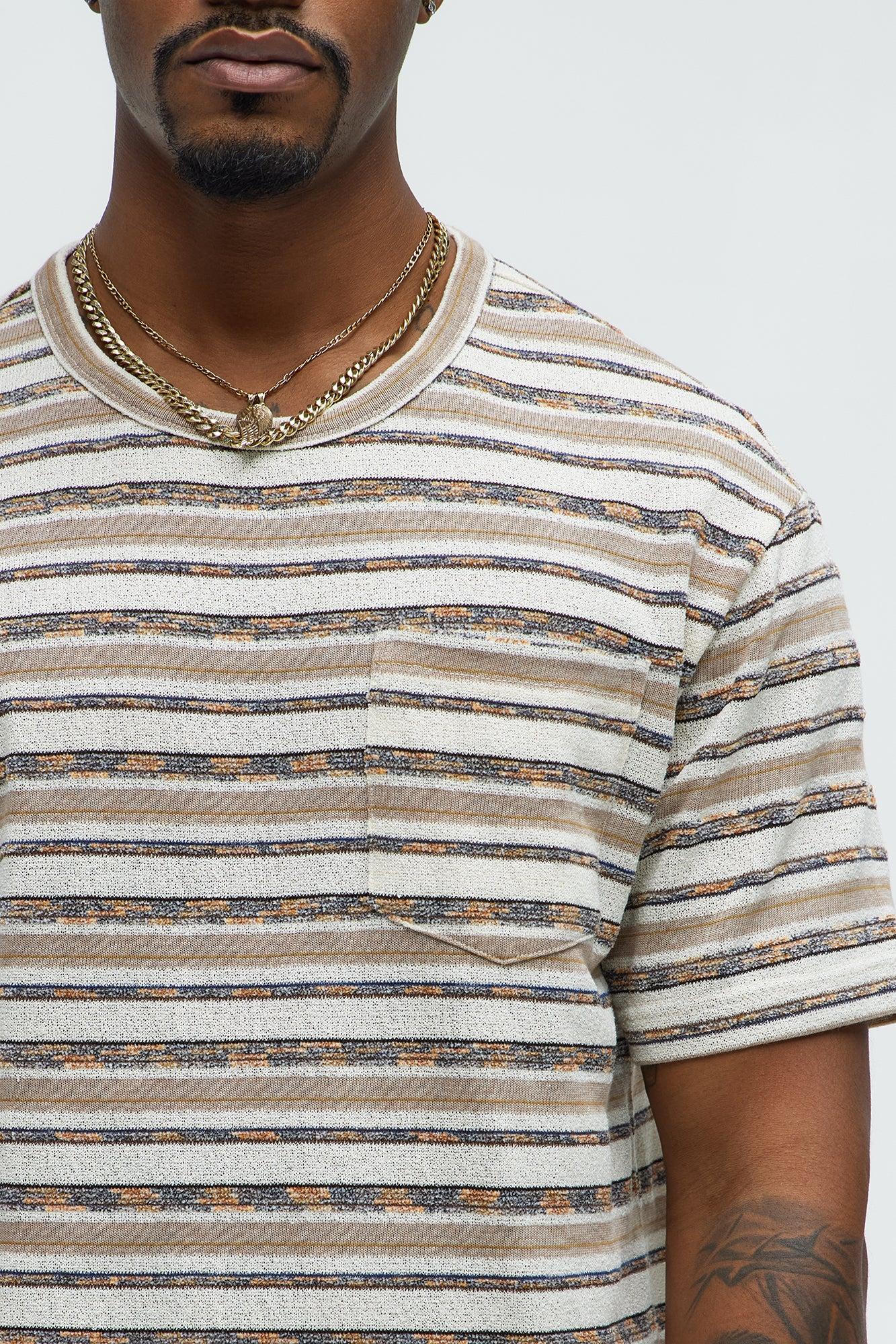 Calvin Texture Striped Knit Relaxed Tee - Multi Color Product Image