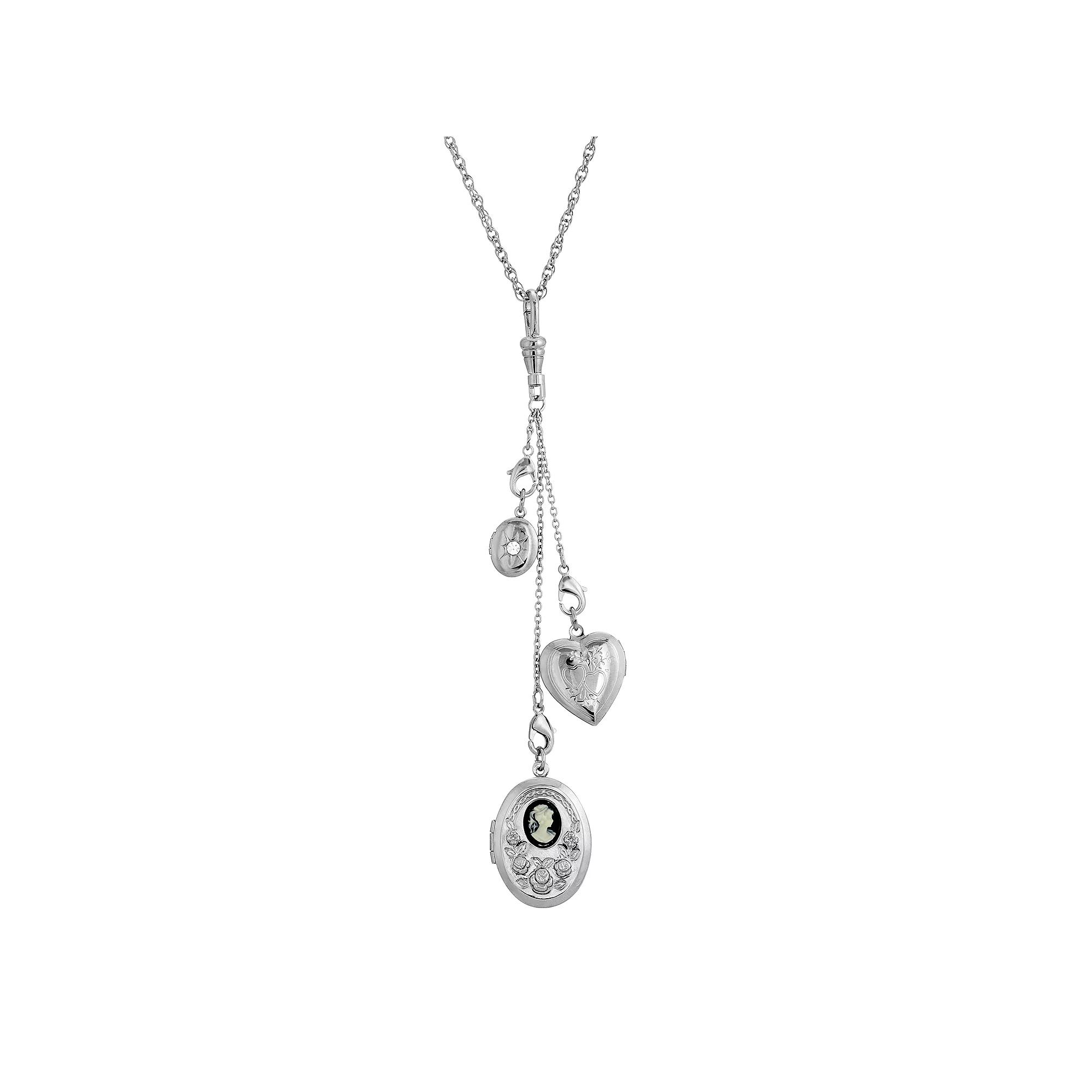 1928 Silver Tone Multi Charm Heart Locket Necklace, Womens Product Image