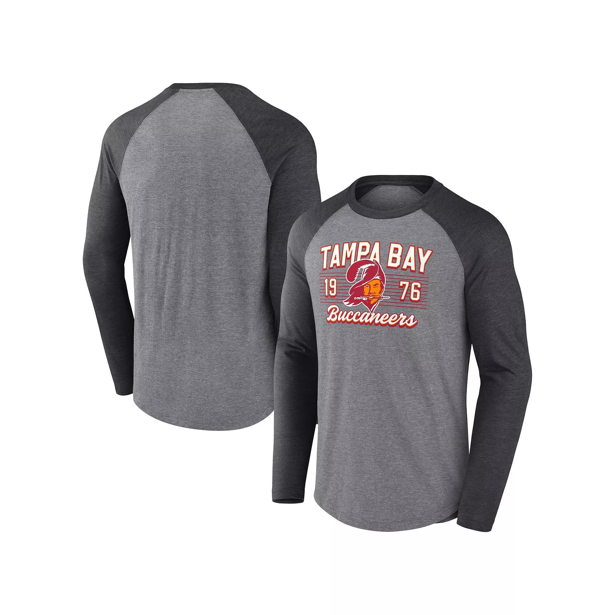 Men's Fanatics  Heather Gray/Heather Charcoal Tampa Bay Buccaneers Weekend Casual Raglan Tri-Blend Long Sleeve T-Shirt, Size: 2XL, Grey Product Image