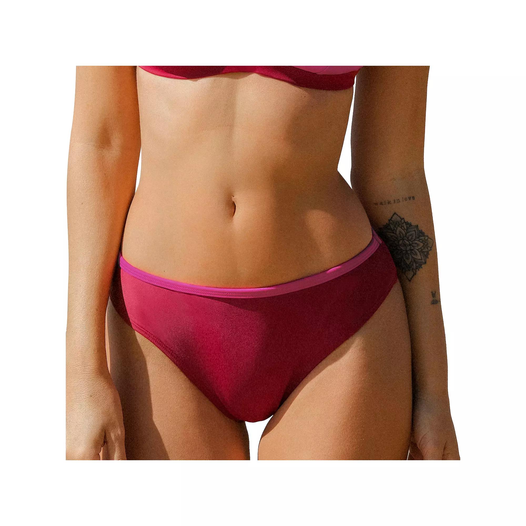Women's Cupshe Hipster Classic Bikini Bottoms, Size: Medium, Pink Orange Colorblock Product Image