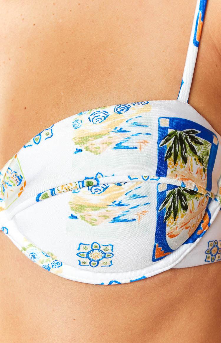9.0 Swim White Italia Print Bianca Bikini Top Product Image