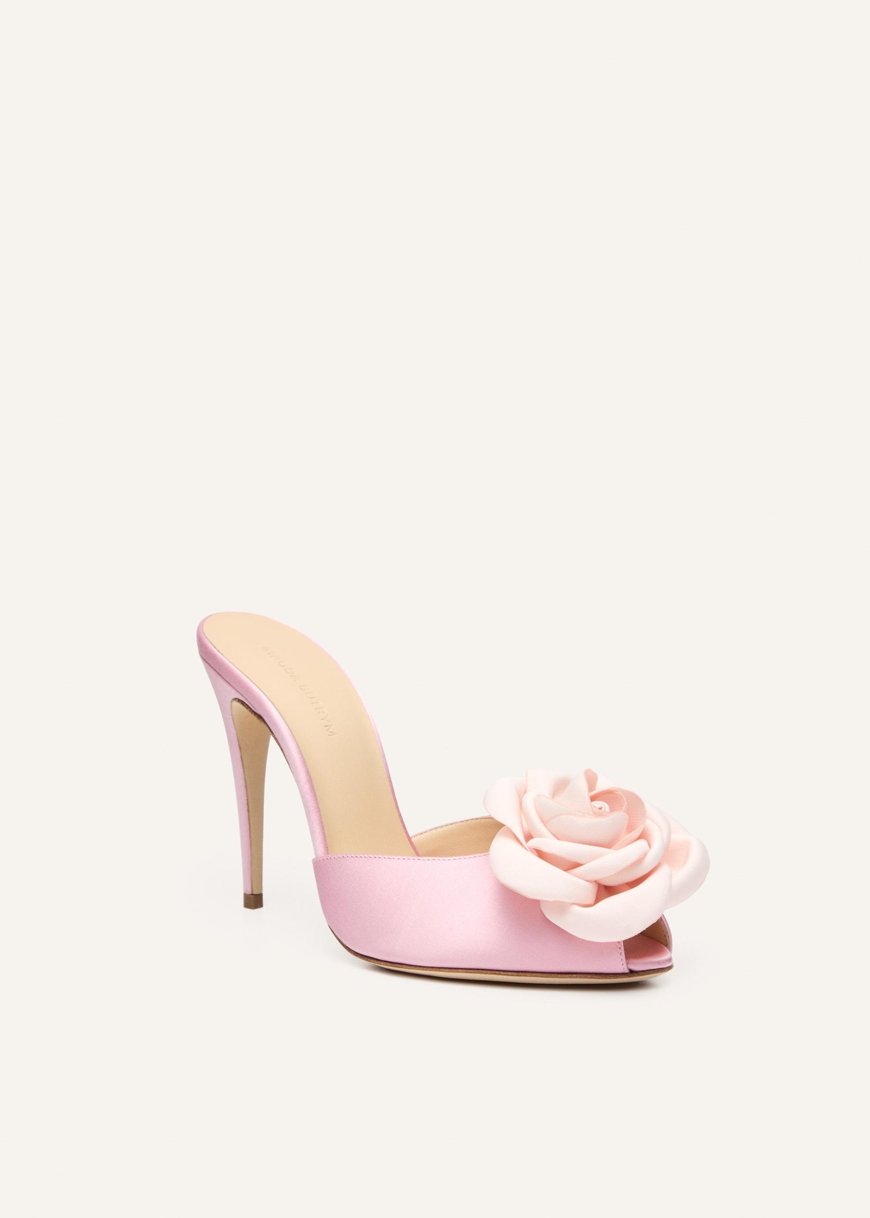 Flower peep toe mules in pink satin Product Image