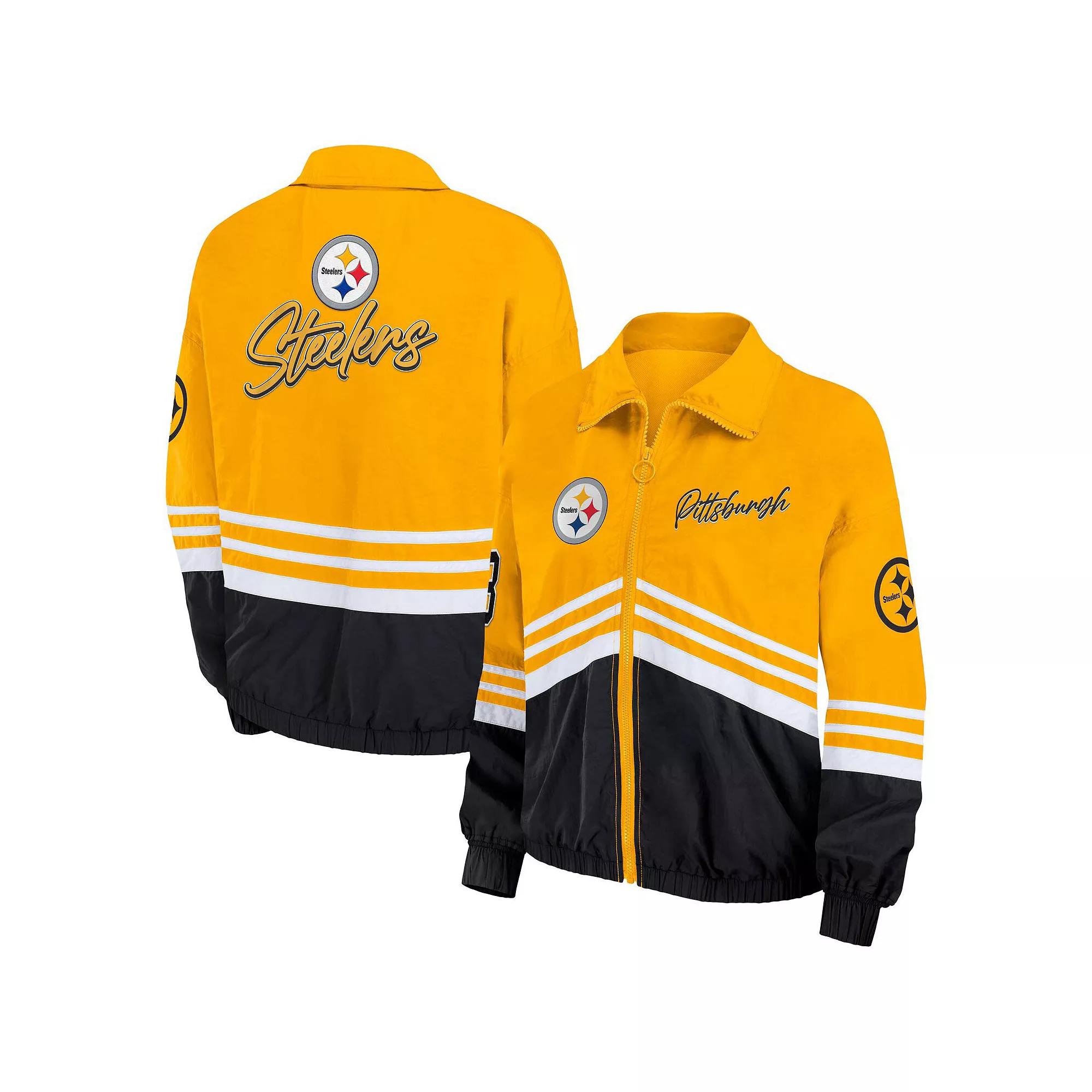 Women's WEAR by Erin Andrews Gold Pittsburgh Steelers Vintage Throwback Windbreaker Full-Zip Jacket,  Product Image