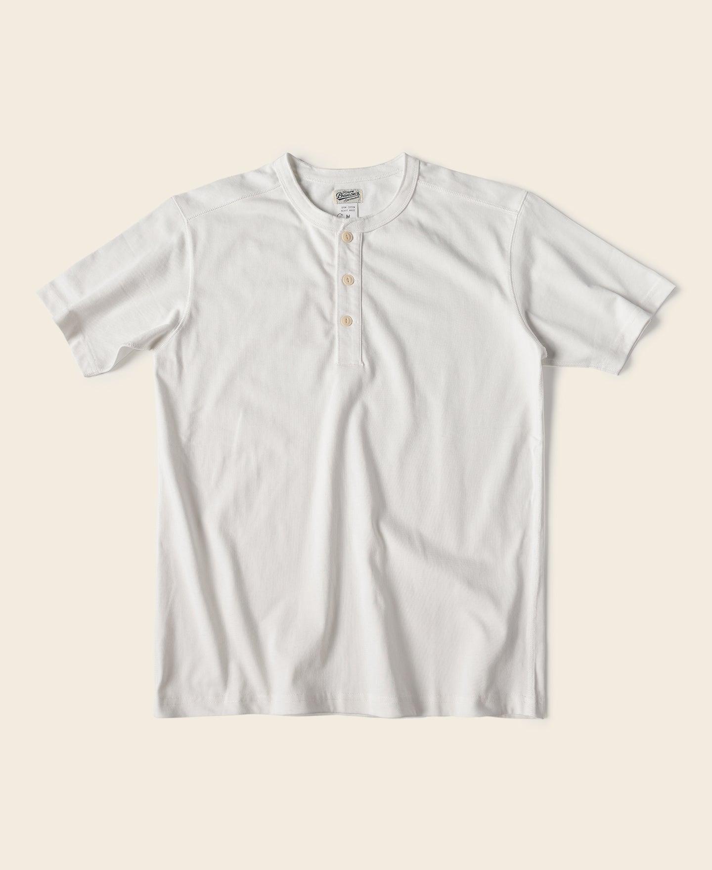 10.6 oz Cotton Short Sleeve Henley T-Shirt - White Product Image