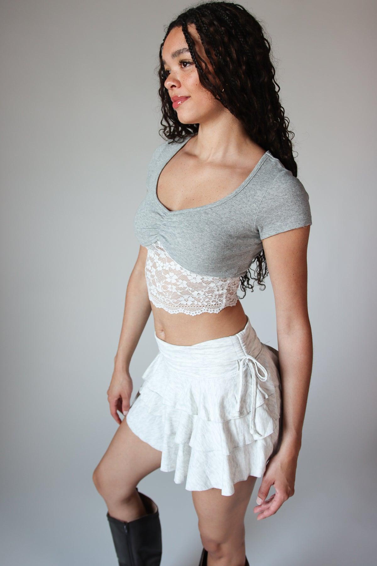 Lace Hem Pointelle Crop Tee Product Image
