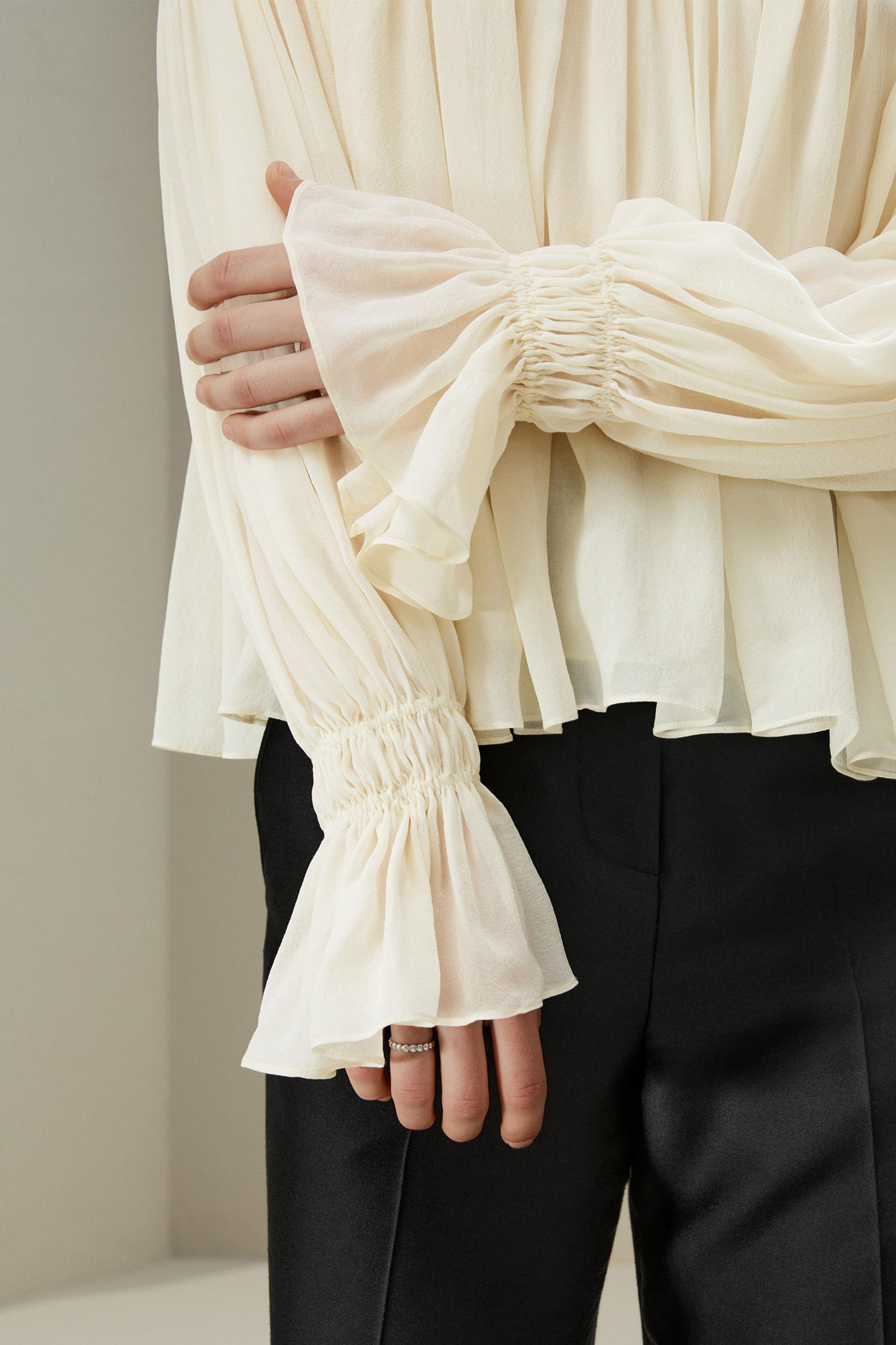 Sheer-shoulder Ruffle Shirt Product Image