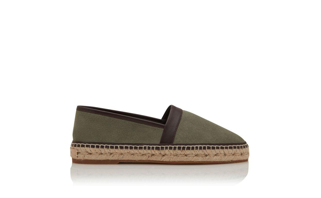 NERANO Dark Green Calf Suede Espadrilles Product Image