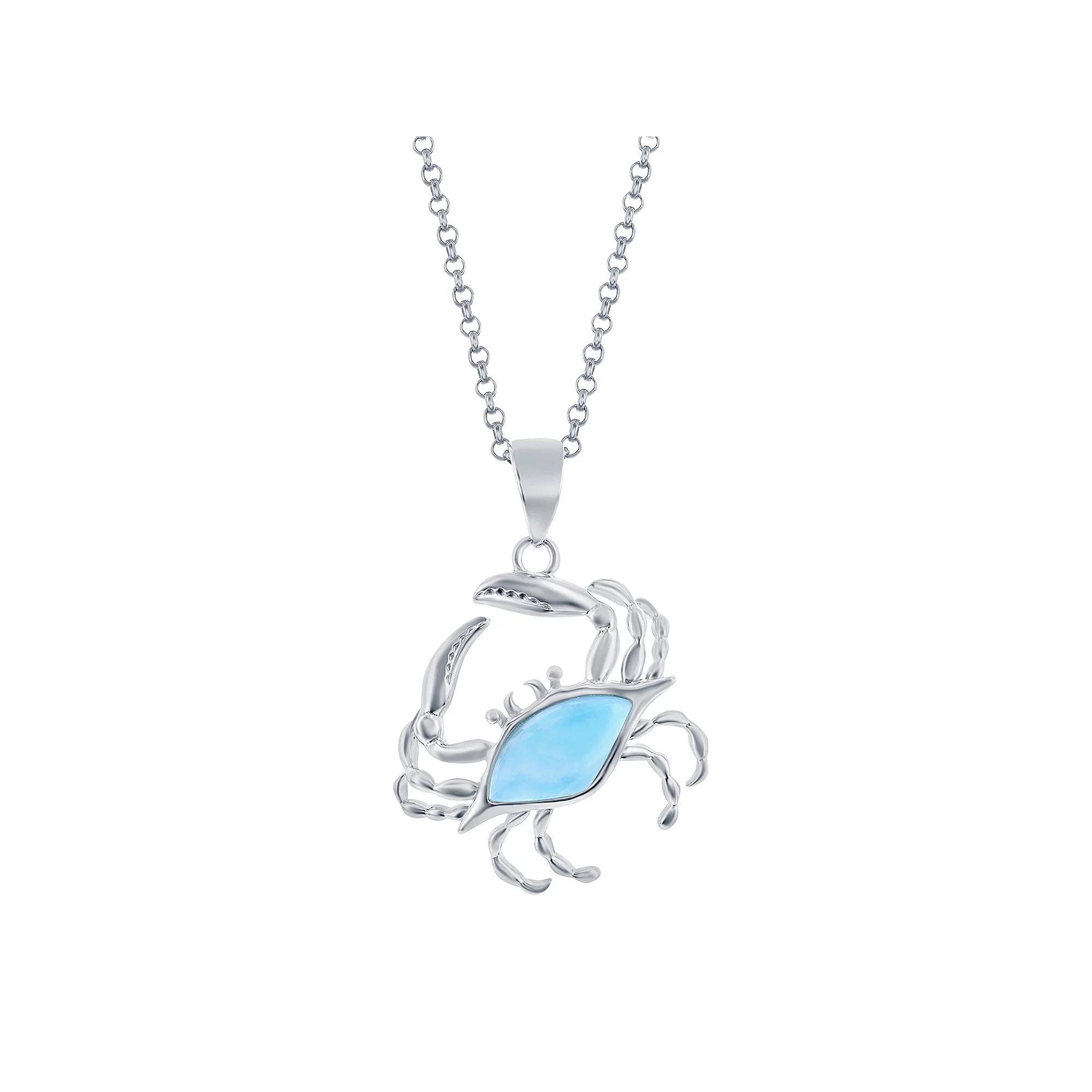 Sterling Silver Larimar Crab Necklace, Women's, Size: 18" Product Image